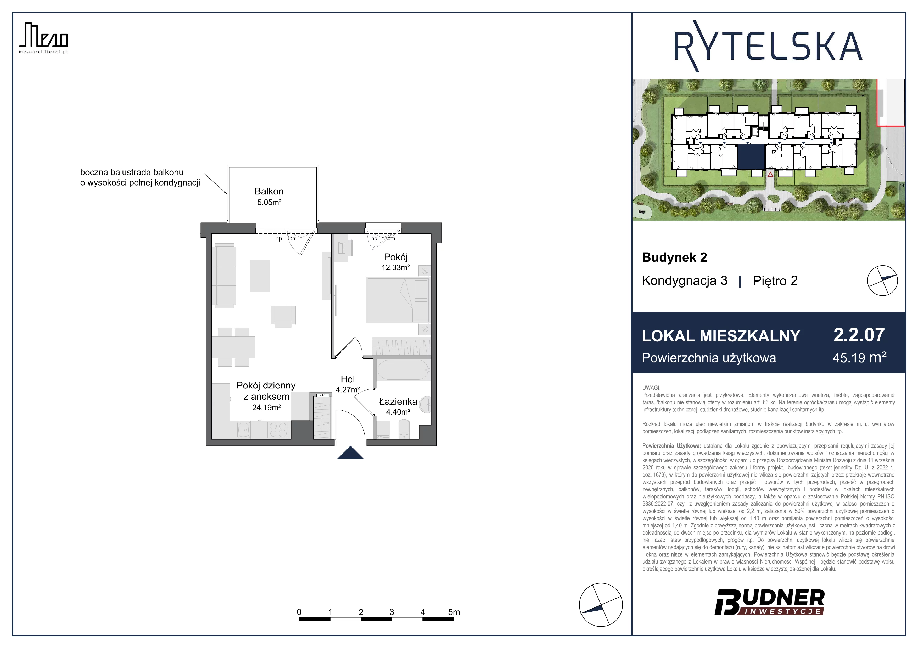 2 pokoje, mieszkanie 45,19 m², piętro 2, oferta nr 2.2.07, Rytelska, Gdańsk, Orunia-Św. Wojciech-Lipce, ul. Rytelska