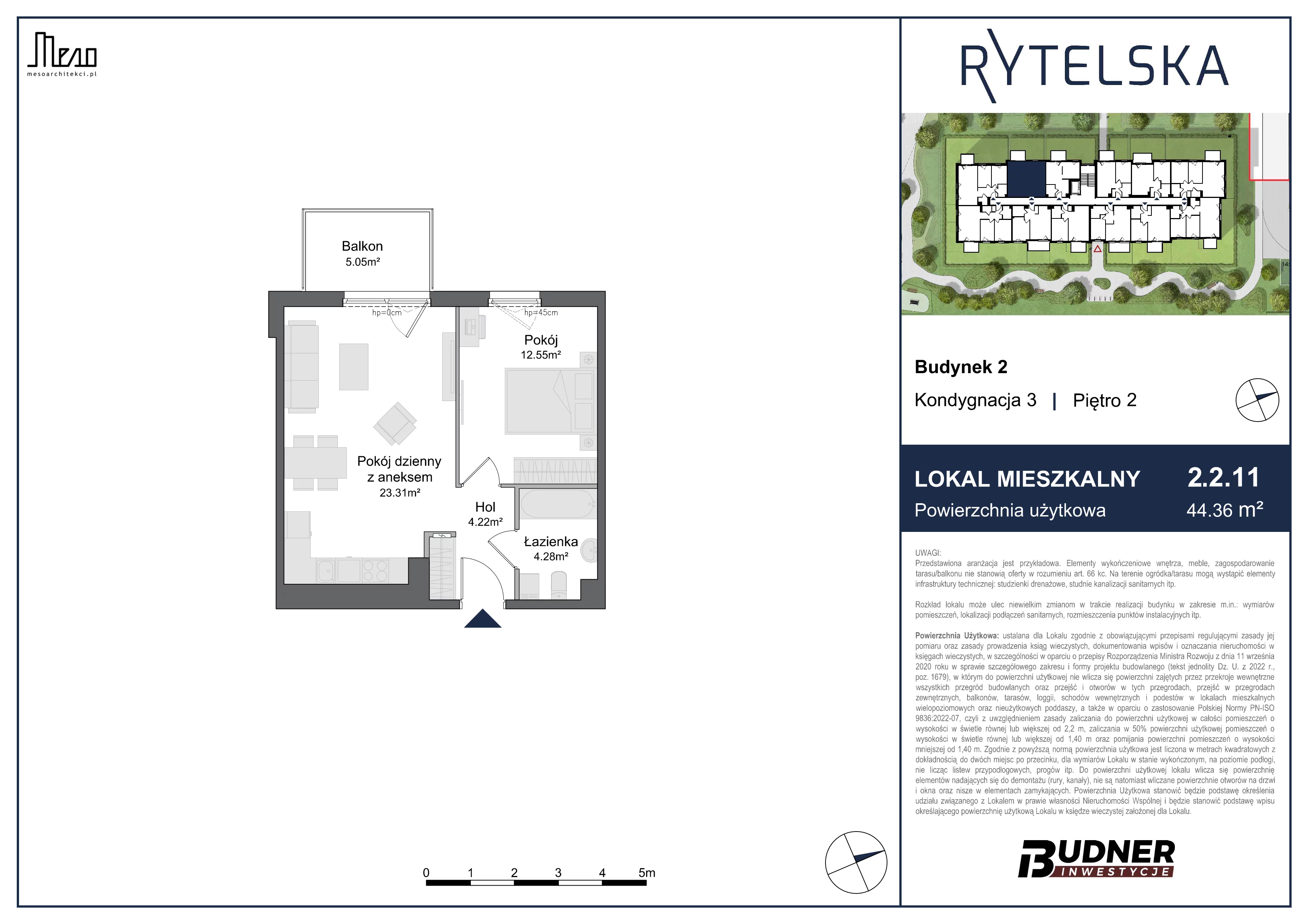 2 pokoje, mieszkanie 44,36 m², piętro 2, oferta nr 2.2.11, Rytelska, Gdańsk, Orunia-Św. Wojciech-Lipce, ul. Rytelska