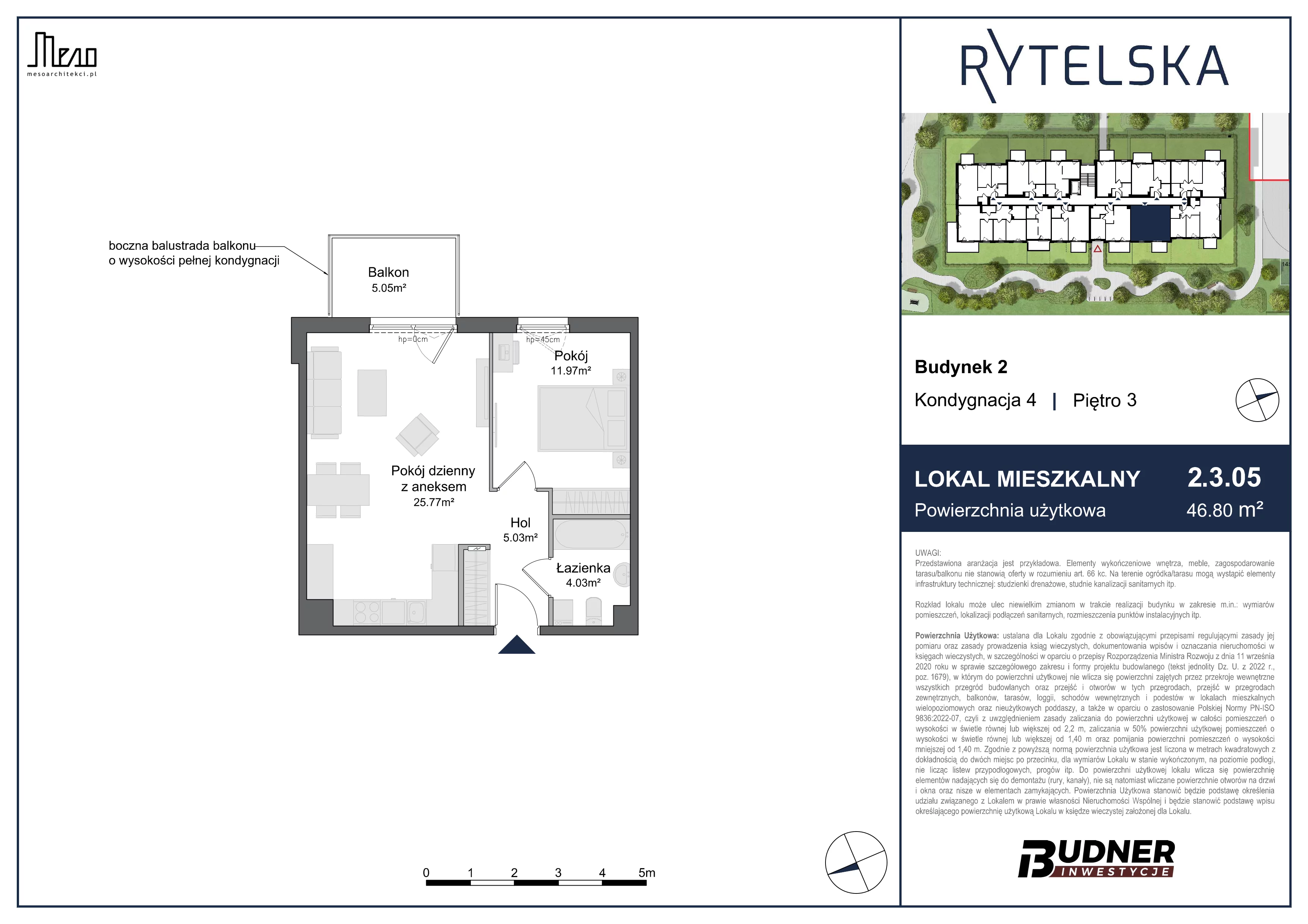 2 pokoje, mieszkanie 46,80 m², piętro 3, oferta nr 2.3.05, Rytelska, Gdańsk, Orunia-Św. Wojciech-Lipce, ul. Rytelska