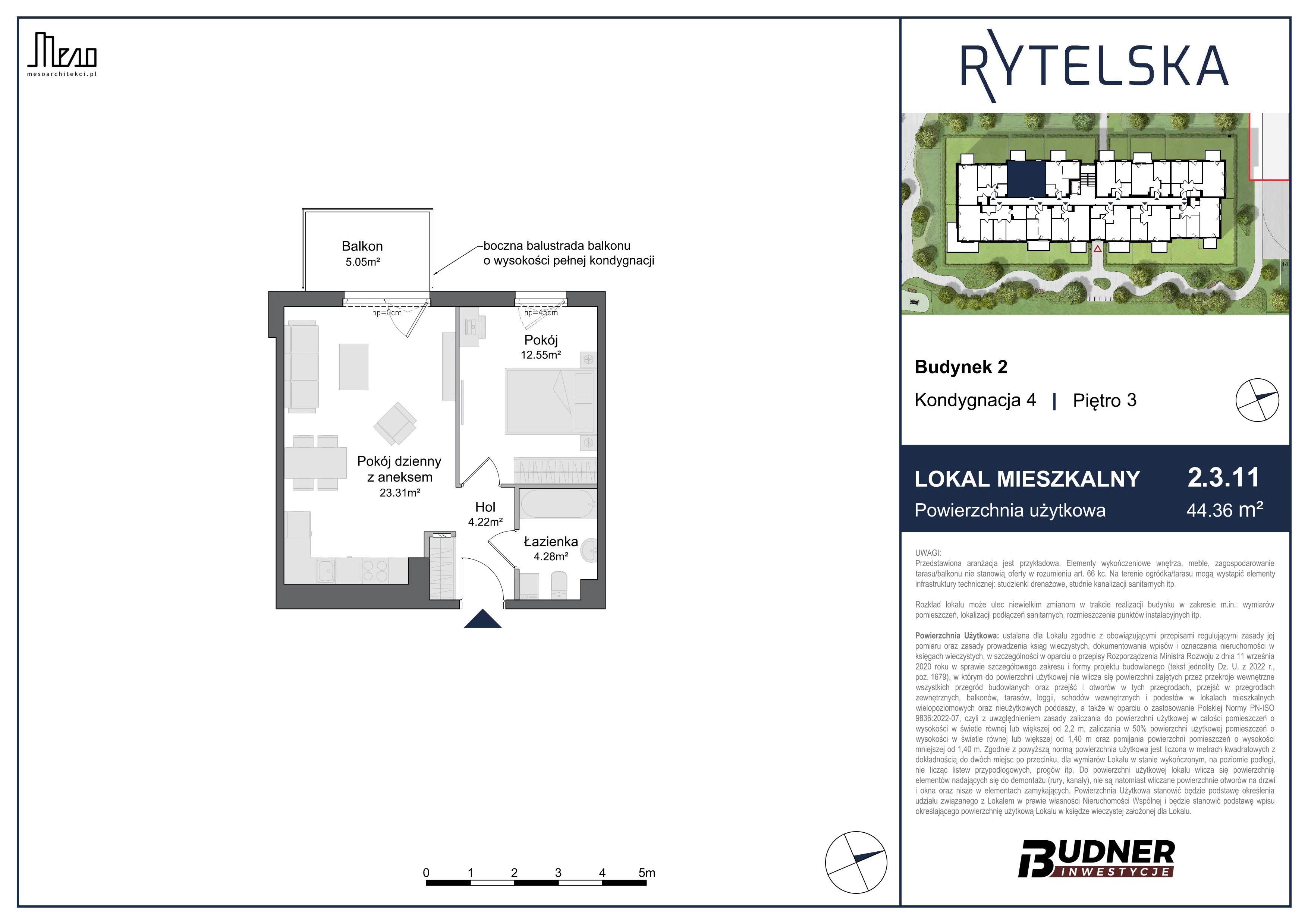 2 pokoje, mieszkanie 44,36 m², piętro 3, oferta nr 2.3.11, Rytelska, Gdańsk, Orunia-Św. Wojciech-Lipce, ul. Rytelska