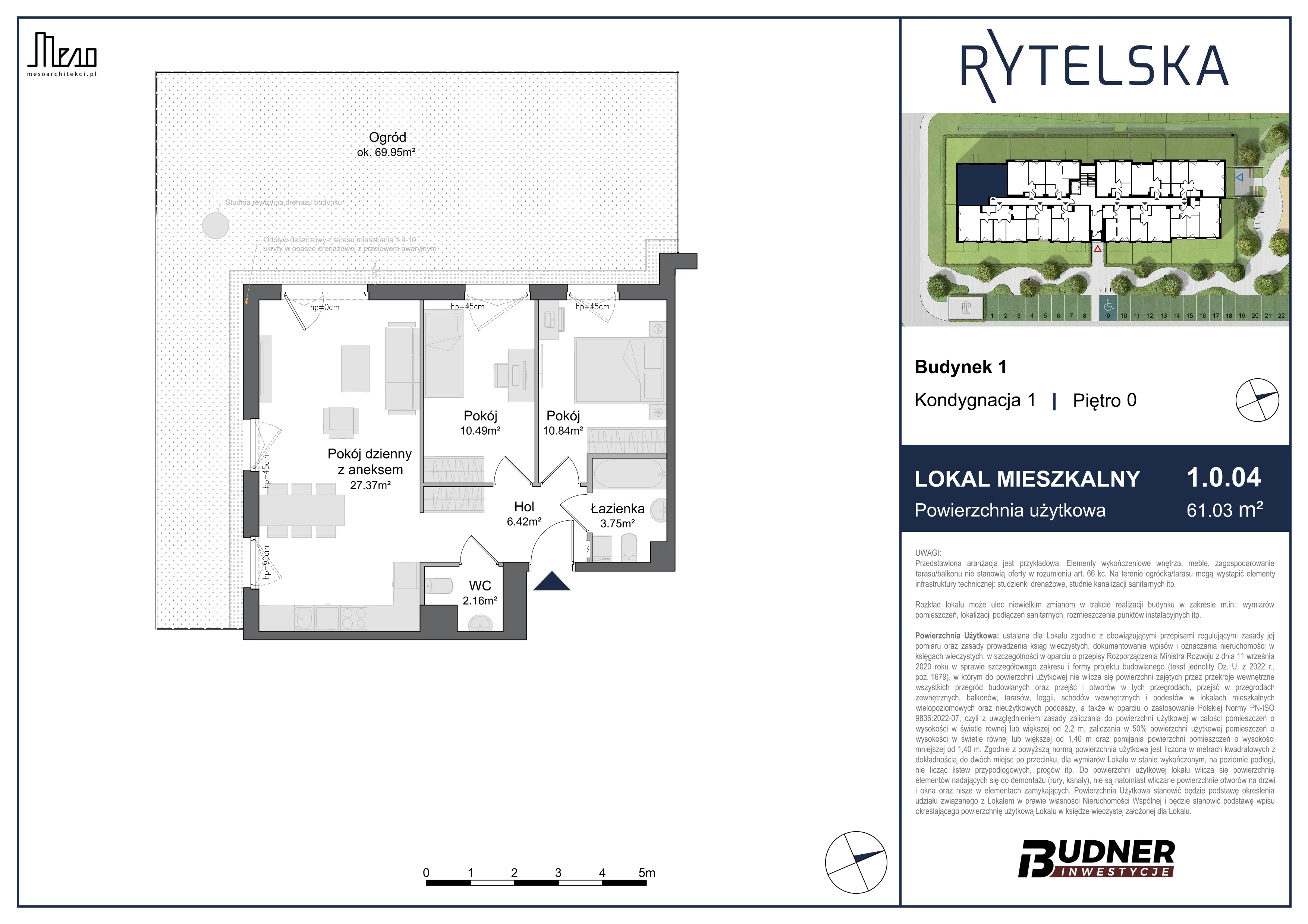 3 pokoje, mieszkanie 61,03 m², parter, oferta nr 1.0.04, Rytelska, Gdańsk, Orunia-Św. Wojciech-Lipce, ul. Rytelska