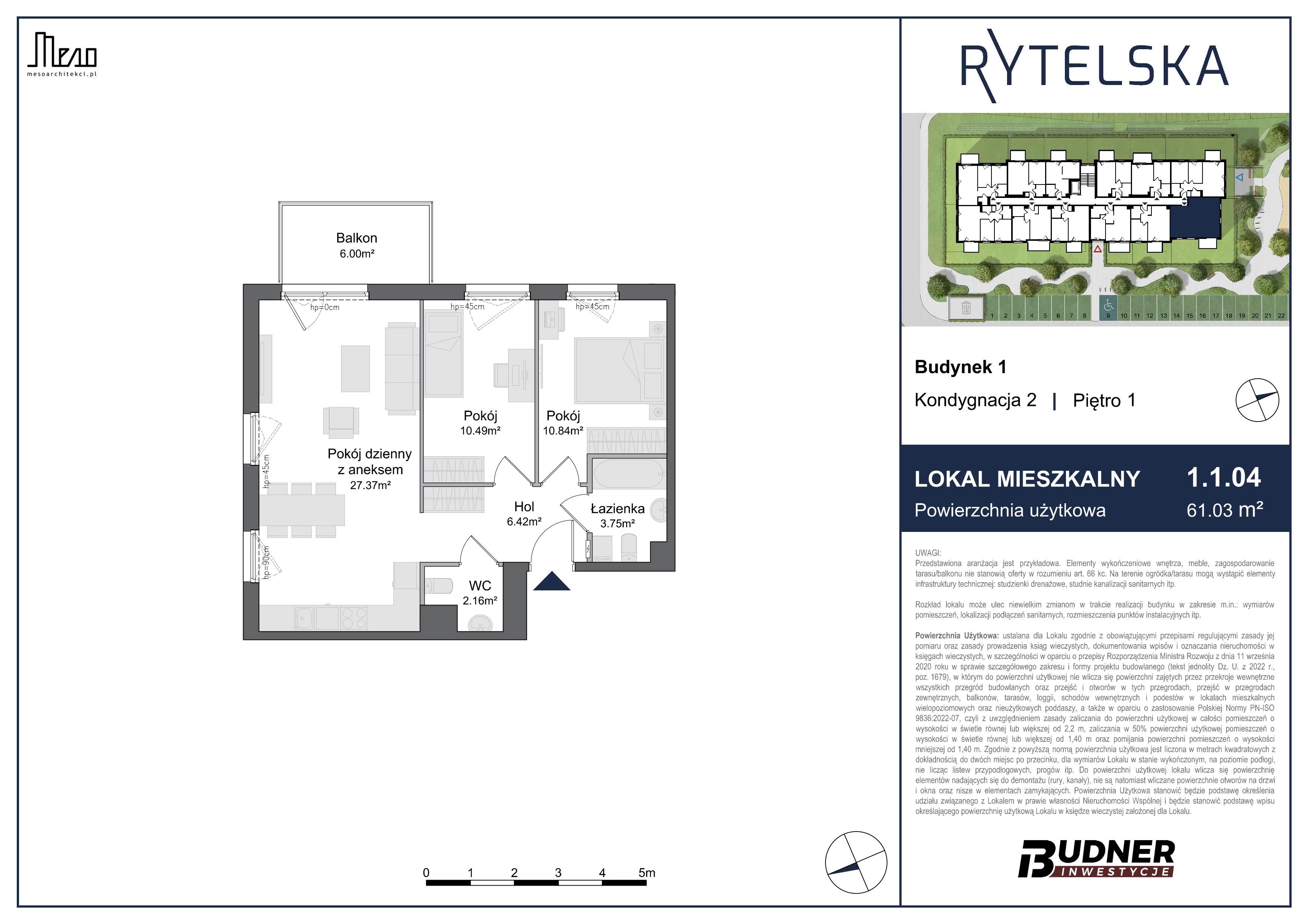 3 pokoje, mieszkanie 61,03 m², piętro 1, oferta nr 1.1.04, Rytelska, Gdańsk, Orunia-Św. Wojciech-Lipce, ul. Rytelska