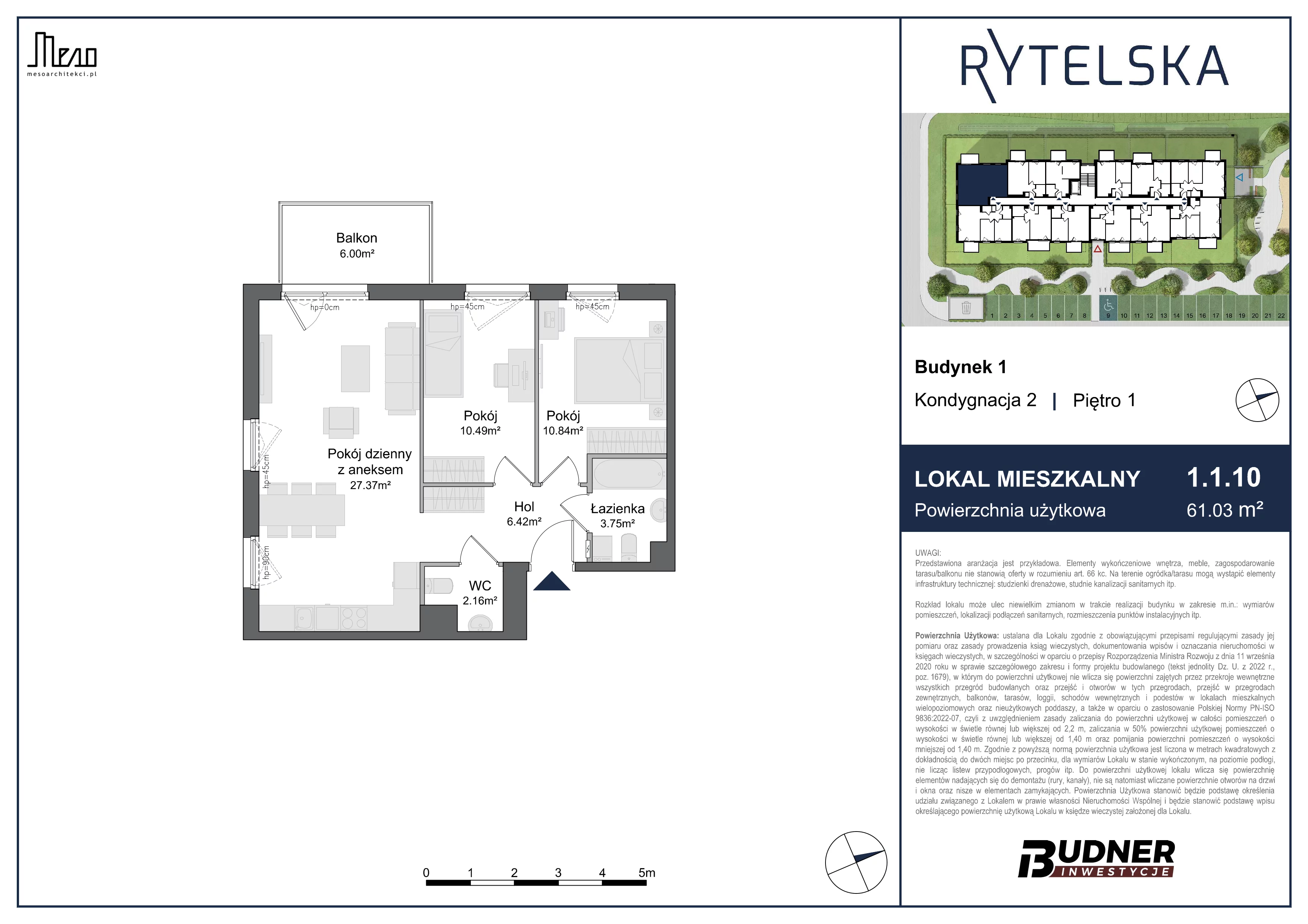 3 pokoje, mieszkanie 61,03 m², piętro 1, oferta nr 1.1.10, Rytelska, Gdańsk, Orunia-Św. Wojciech-Lipce, ul. Rytelska