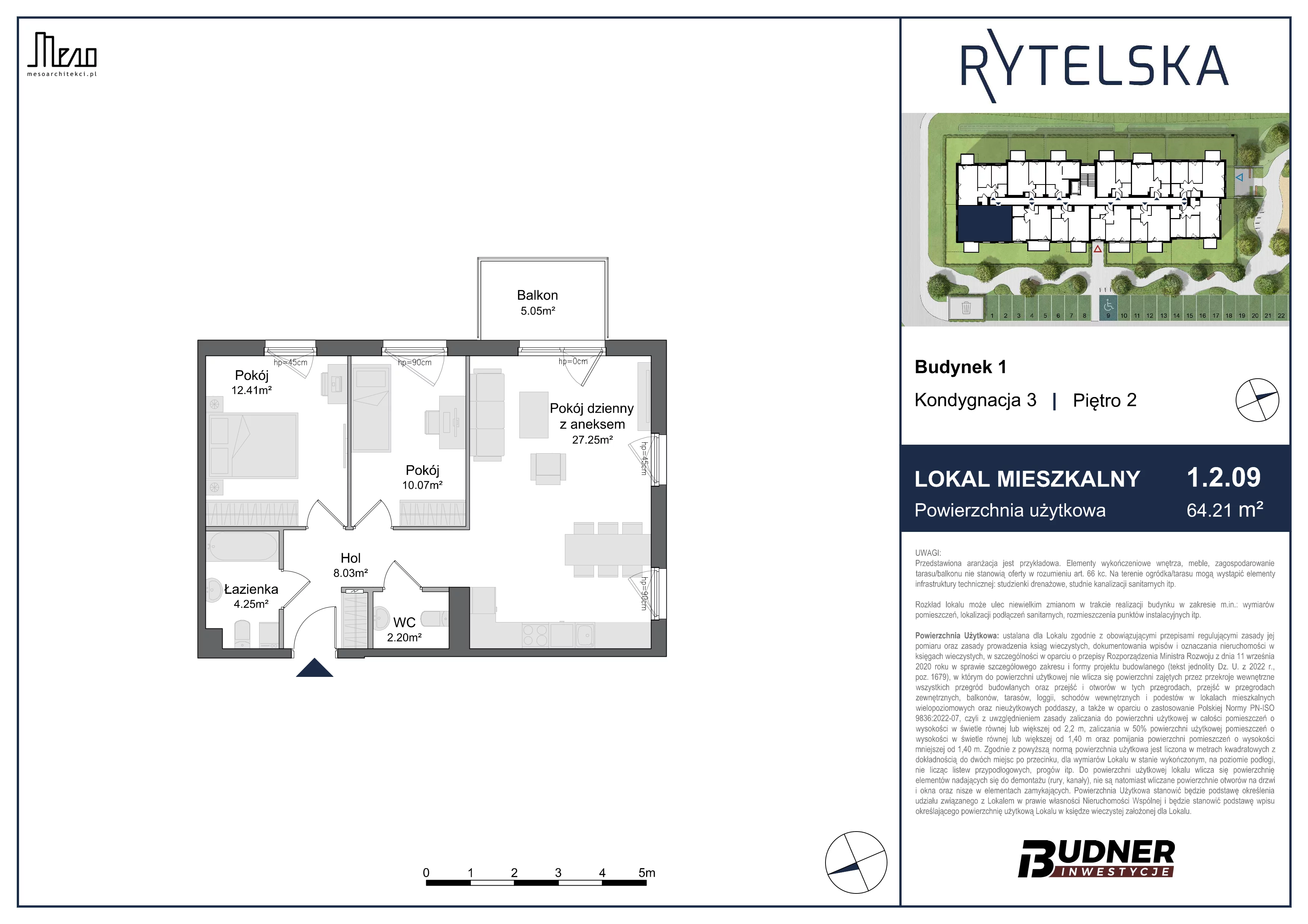 3 pokoje, mieszkanie 64,21 m², piętro 2, oferta nr 1.2.09, Rytelska, Gdańsk, Orunia-Św. Wojciech-Lipce, ul. Rytelska
