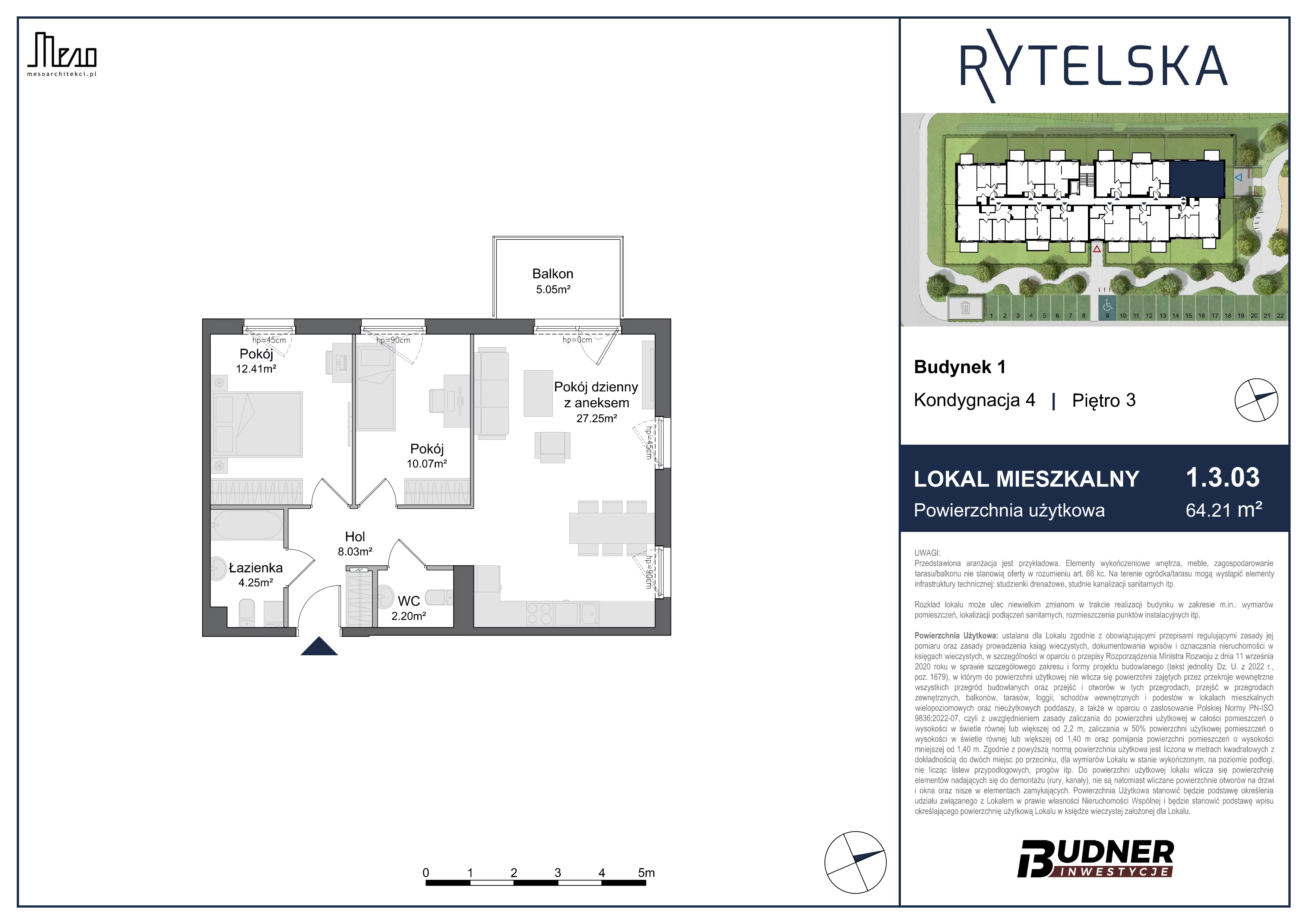 3 pokoje, mieszkanie 64,21 m², piętro 3, oferta nr 1.3.03, Rytelska, Gdańsk, Orunia-Św. Wojciech-Lipce, ul. Rytelska