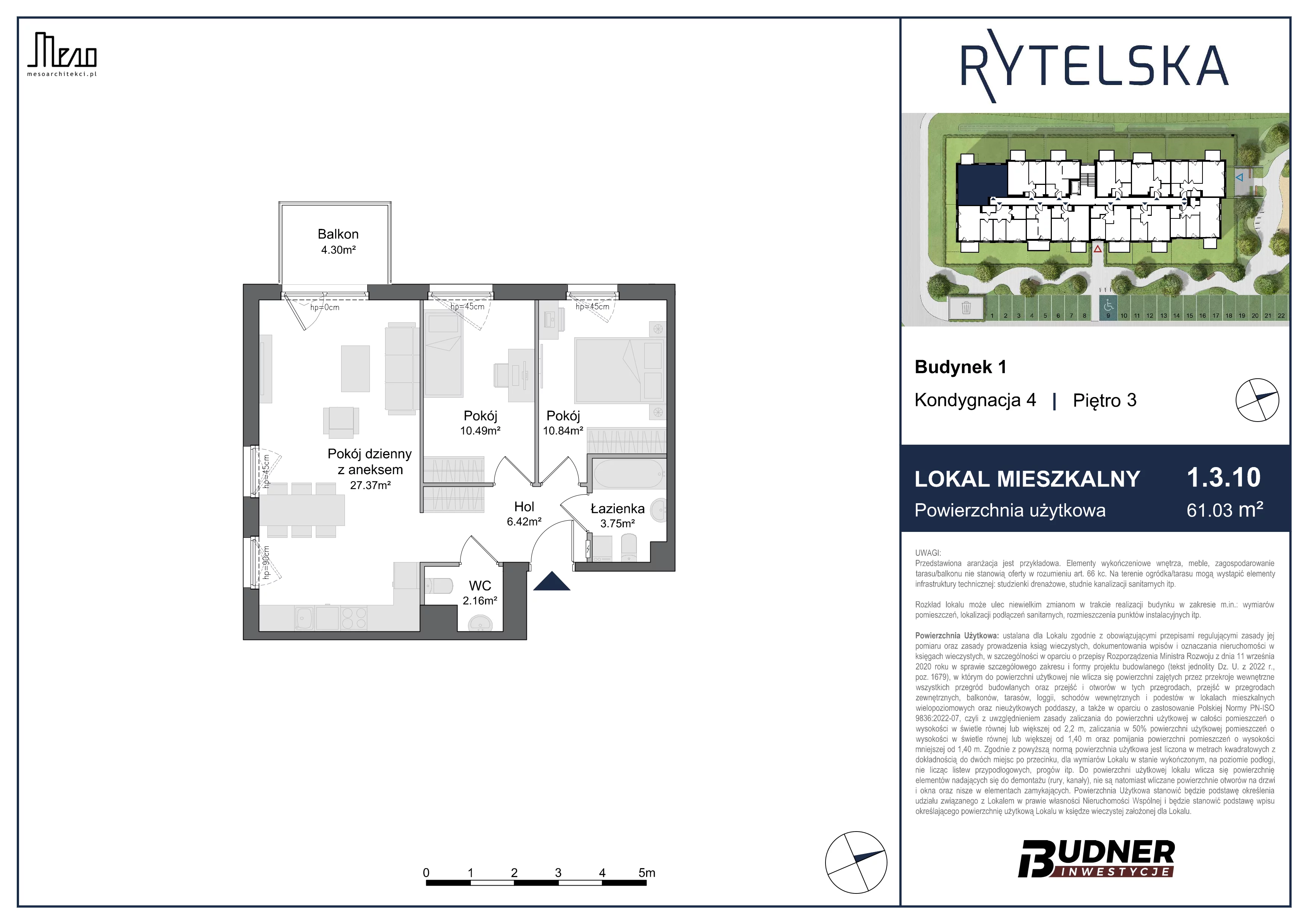 3 pokoje, mieszkanie 61,03 m², piętro 3, oferta nr 1.3.10, Rytelska, Gdańsk, Orunia-Św. Wojciech-Lipce, ul. Rytelska