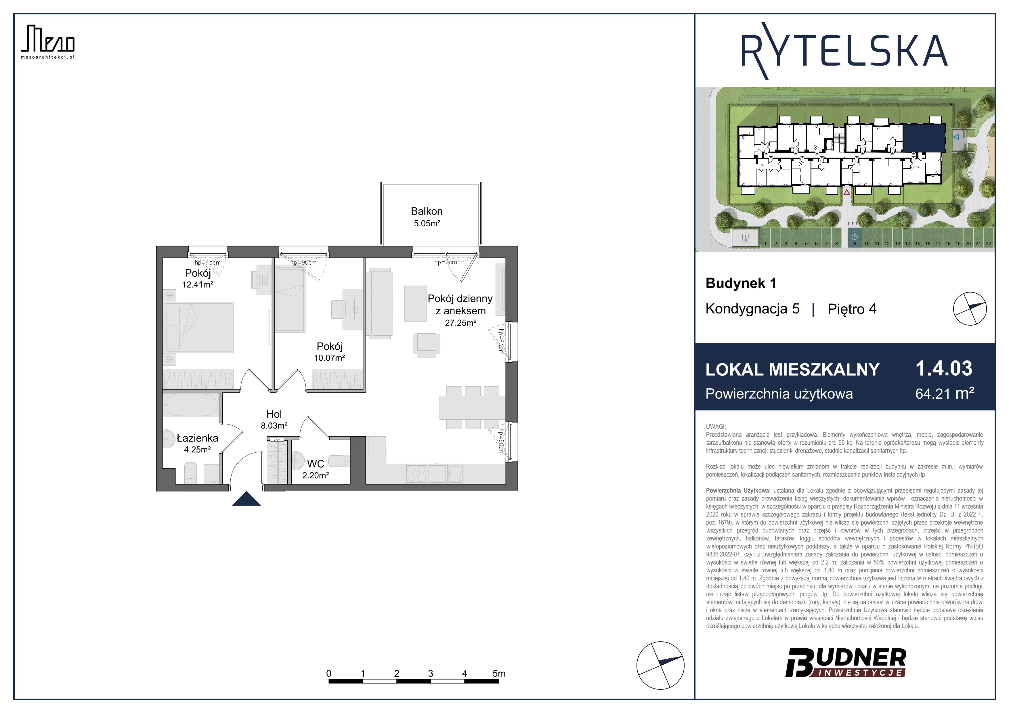 3 pokoje, mieszkanie 64,21 m², piętro 4, oferta nr 1.4.03, Rytelska, Gdańsk, Orunia-Św. Wojciech-Lipce, ul. Rytelska
