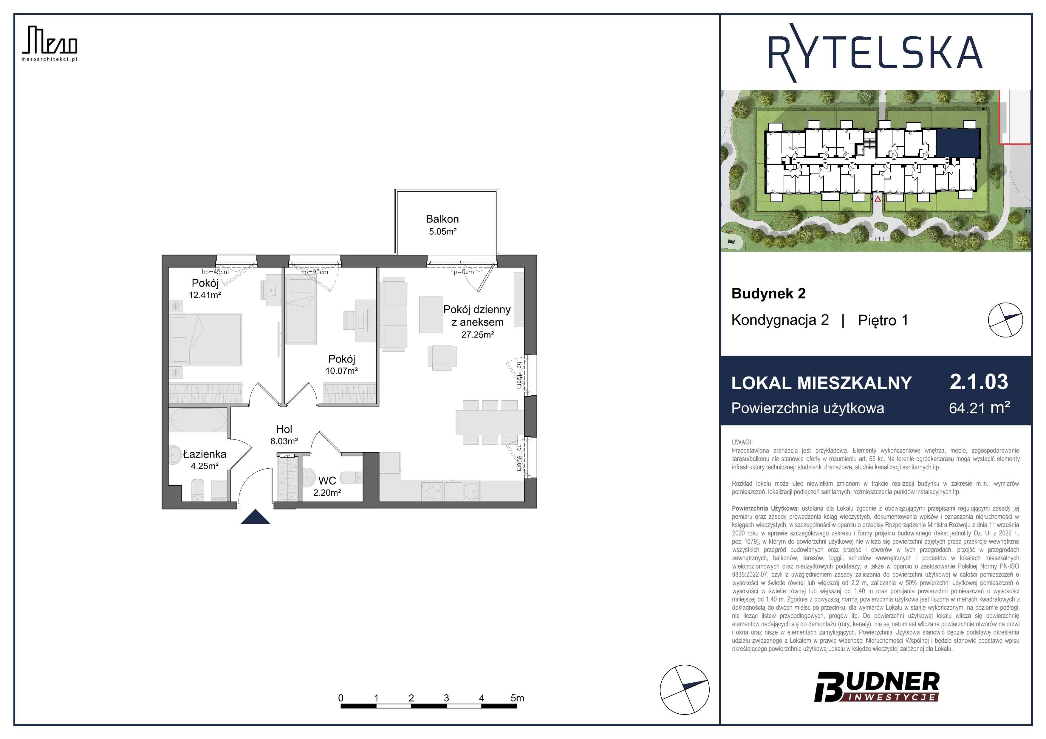 3 pokoje, mieszkanie 64,21 m², piętro 1, oferta nr 2.1.03, Rytelska, Gdańsk, Orunia-Św. Wojciech-Lipce, ul. Rytelska
