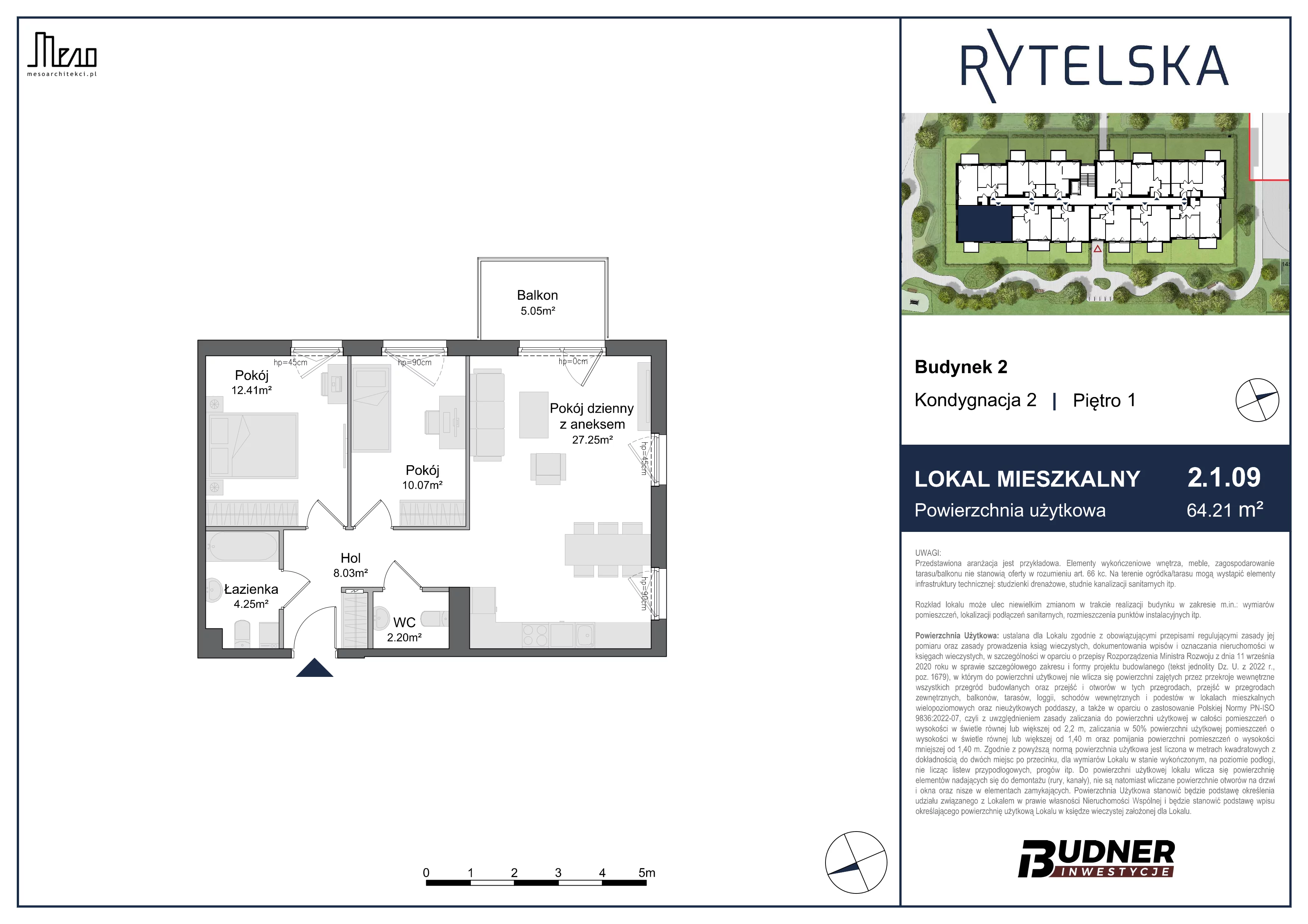 3 pokoje, mieszkanie 64,21 m², piętro 1, oferta nr 2.1.09, Rytelska, Gdańsk, Orunia-Św. Wojciech-Lipce, ul. Rytelska