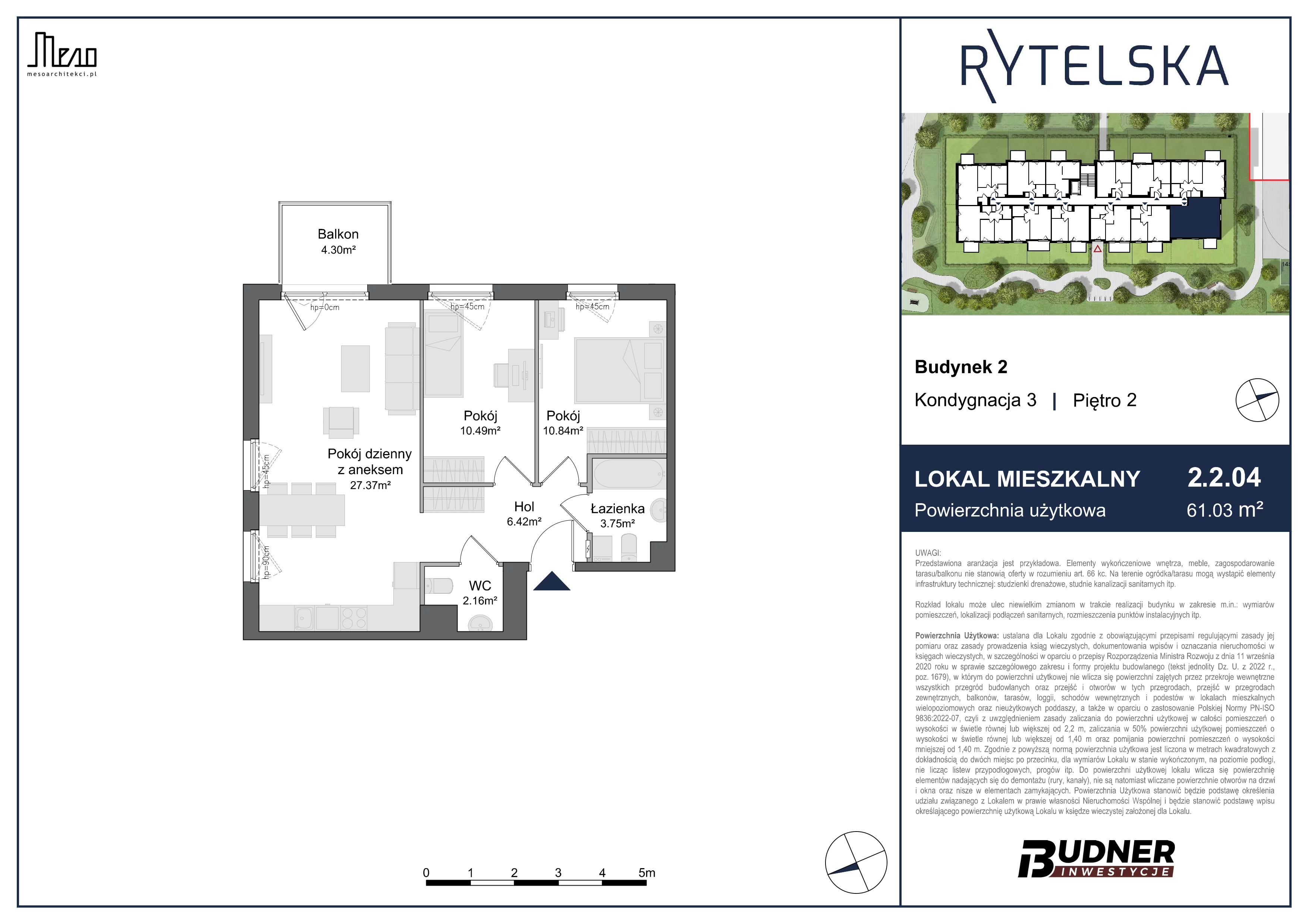 3 pokoje, mieszkanie 61,03 m², piętro 2, oferta nr 2.2.04, Rytelska, Gdańsk, Orunia-Św. Wojciech-Lipce, ul. Rytelska