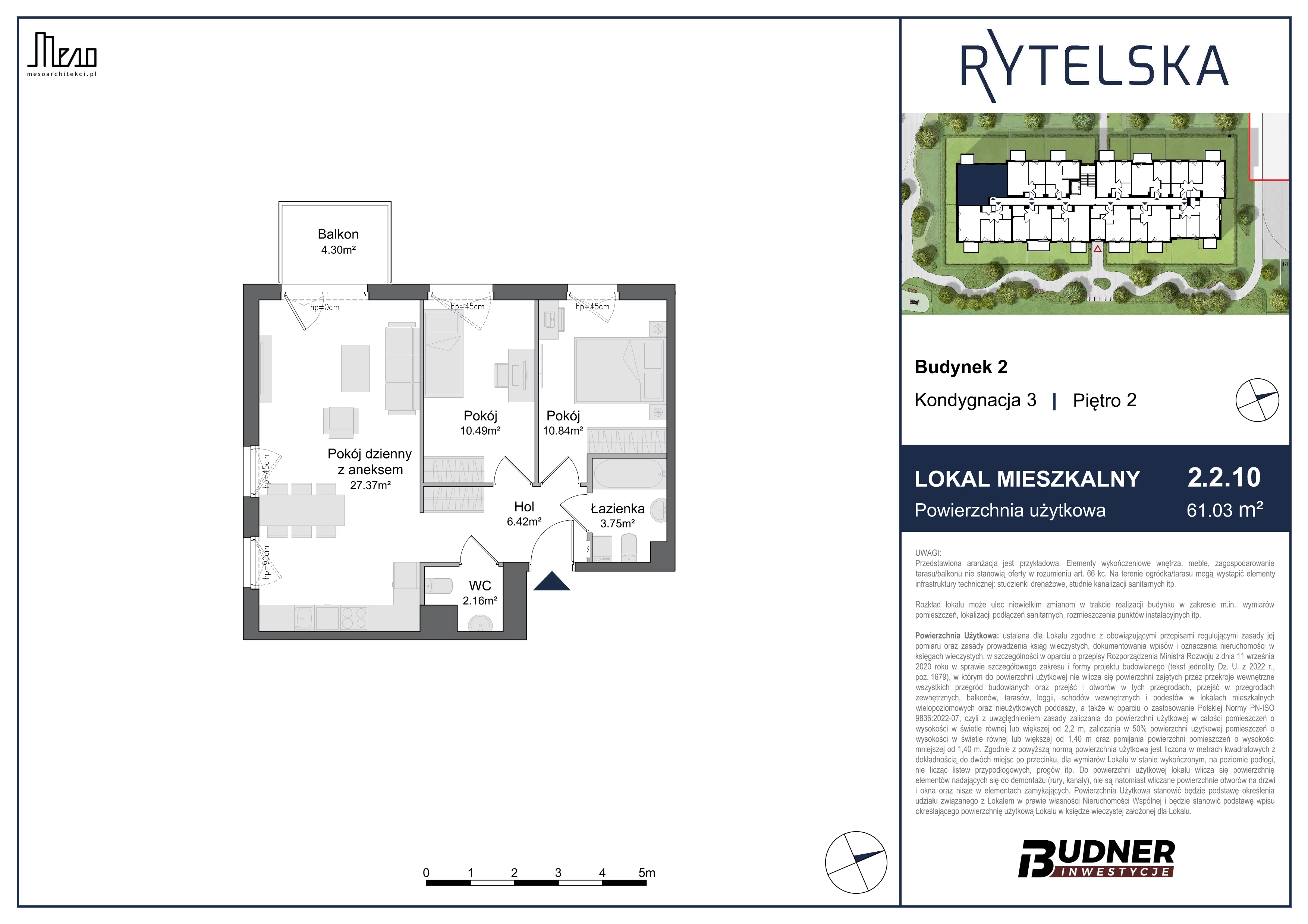 3 pokoje, mieszkanie 61,03 m², piętro 2, oferta nr 2.2.10, Rytelska, Gdańsk, Orunia-Św. Wojciech-Lipce, ul. Rytelska