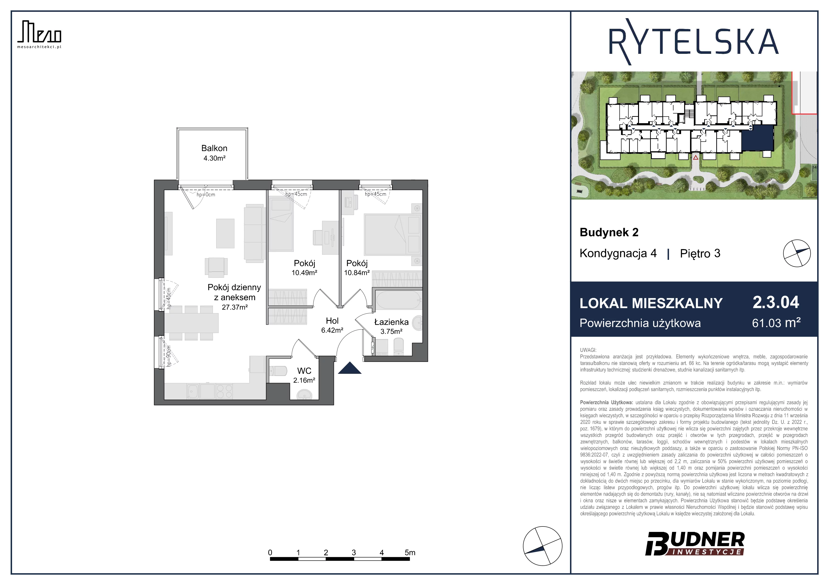 3 pokoje, mieszkanie 61,03 m², piętro 3, oferta nr 2.3.04, Rytelska, Gdańsk, Orunia-Św. Wojciech-Lipce, ul. Rytelska