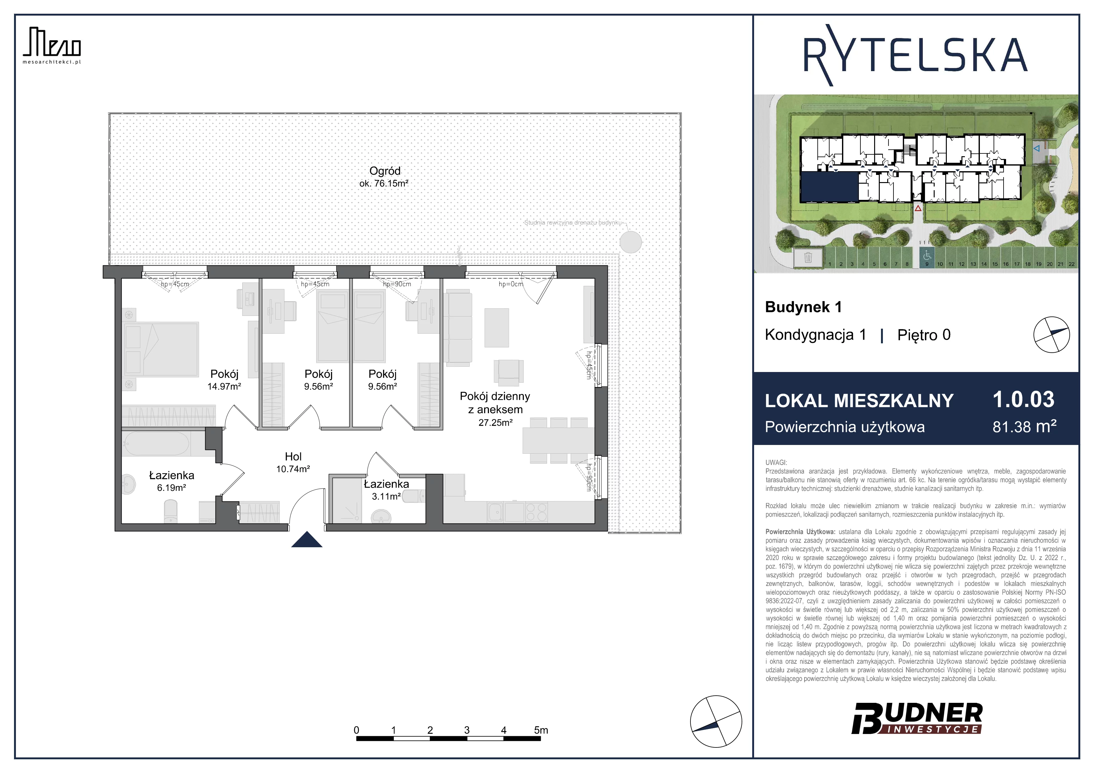 4 pokoje, mieszkanie 81,38 m², parter, oferta nr 1.0.03, Rytelska, Gdańsk, Orunia-Św. Wojciech-Lipce, ul. Rytelska
