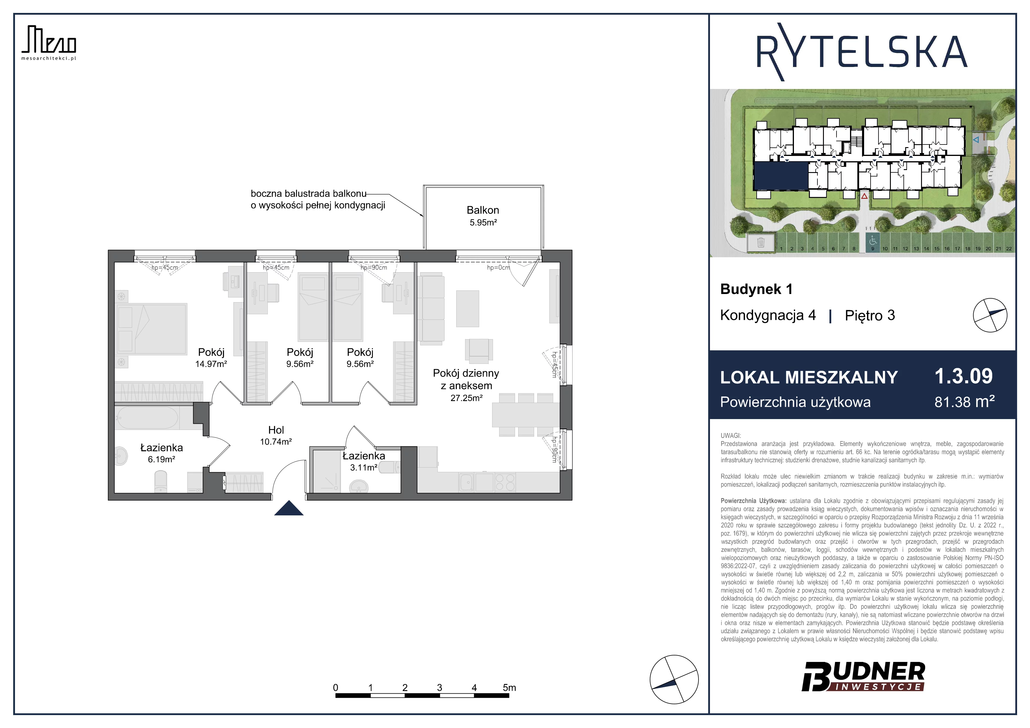 4 pokoje, mieszkanie 81,38 m², piętro 3, oferta nr 1.3.09, Rytelska, Gdańsk, Orunia-Św. Wojciech-Lipce, ul. Rytelska