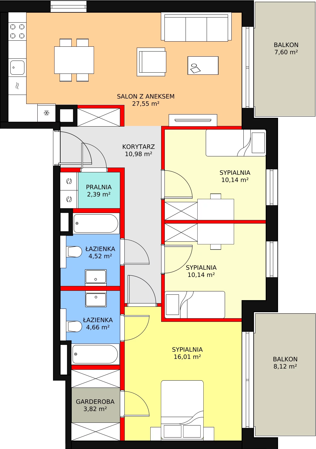 Apartament 94,99 m², piętro 2, oferta nr B2.2.1+2, Oliva Koncept II, Gdańsk, Oliwa, ul. Karwieńska