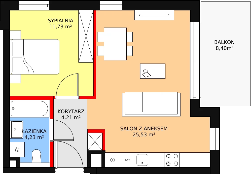 Apartament 47,34 m², piętro 1, oferta nr C.1.3, Oliva Koncept II, Gdańsk, Oliwa, ul. Karwieńska