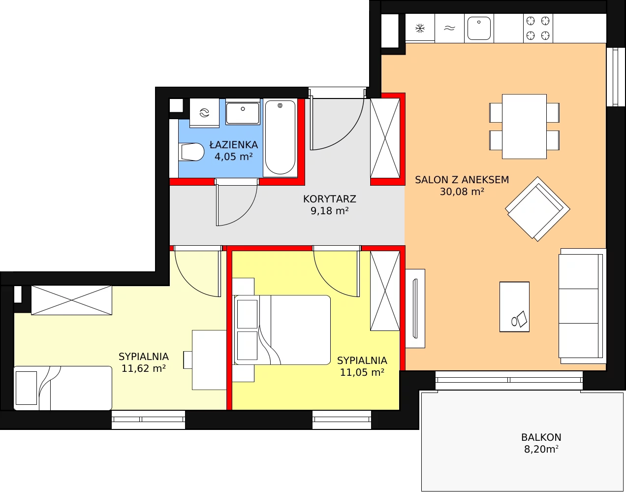 Apartament 68,47 m², piętro 1, oferta nr C.1.4, Oliva Koncept II, Gdańsk, Oliwa, ul. Karwieńska