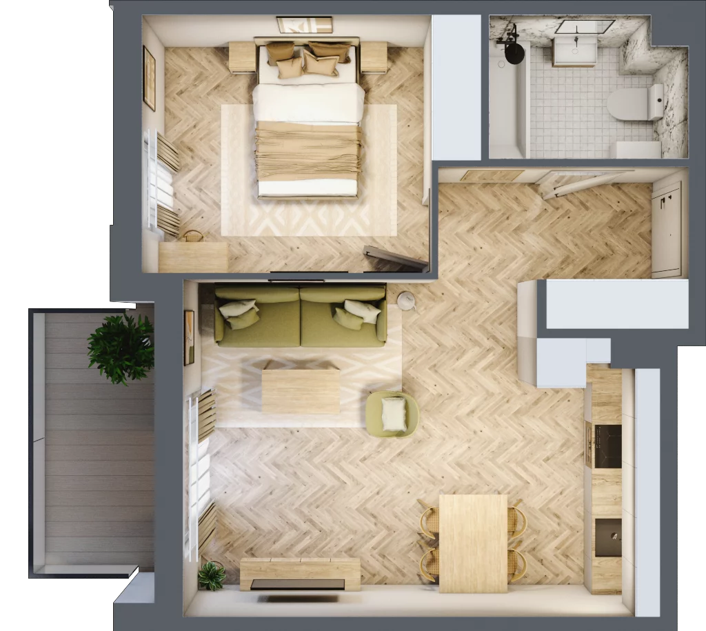 2 pokoje, mieszkanie 43,57 m², piętro 1, oferta nr 1.1.02, Rytelska, Gdańsk, Orunia-Św. Wojciech-Lipce, ul. Rytelska