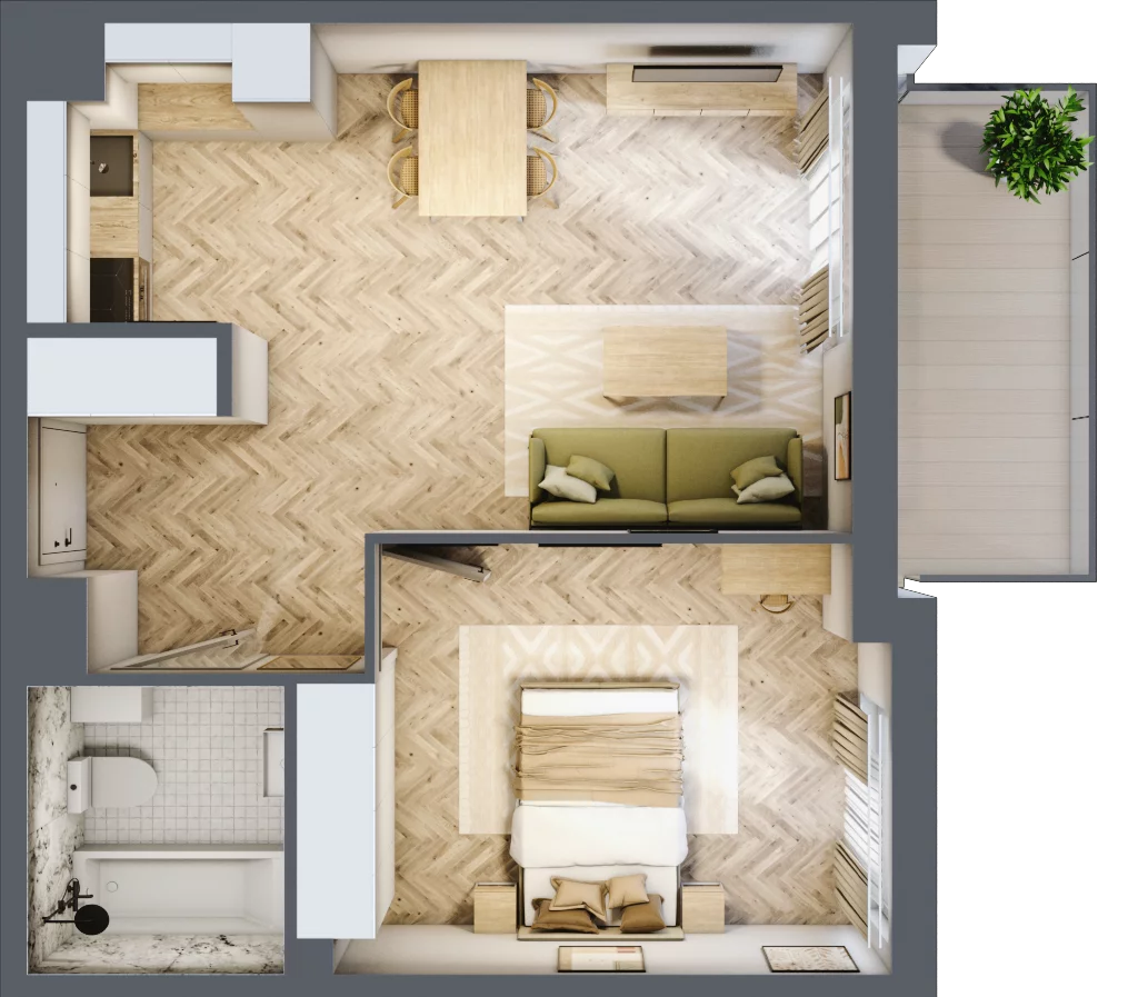 2 pokoje, mieszkanie 45,04 m², piętro 2, oferta nr 1.2.08, Rytelska, Gdańsk, Orunia-Św. Wojciech-Lipce, ul. Rytelska