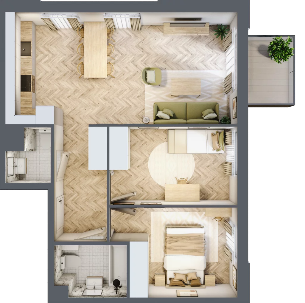 3 pokoje, mieszkanie 61,03 m², piętro 2, oferta nr 1.2.04, Rytelska, Gdańsk, Orunia-Św. Wojciech-Lipce, ul. Rytelska