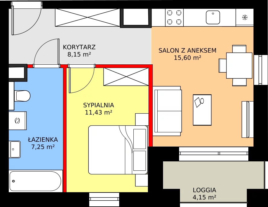 Zalety apartamentu 42.45 m², A51