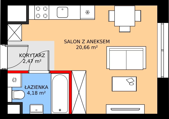 Zalety mieszkania 27.36 m², A134