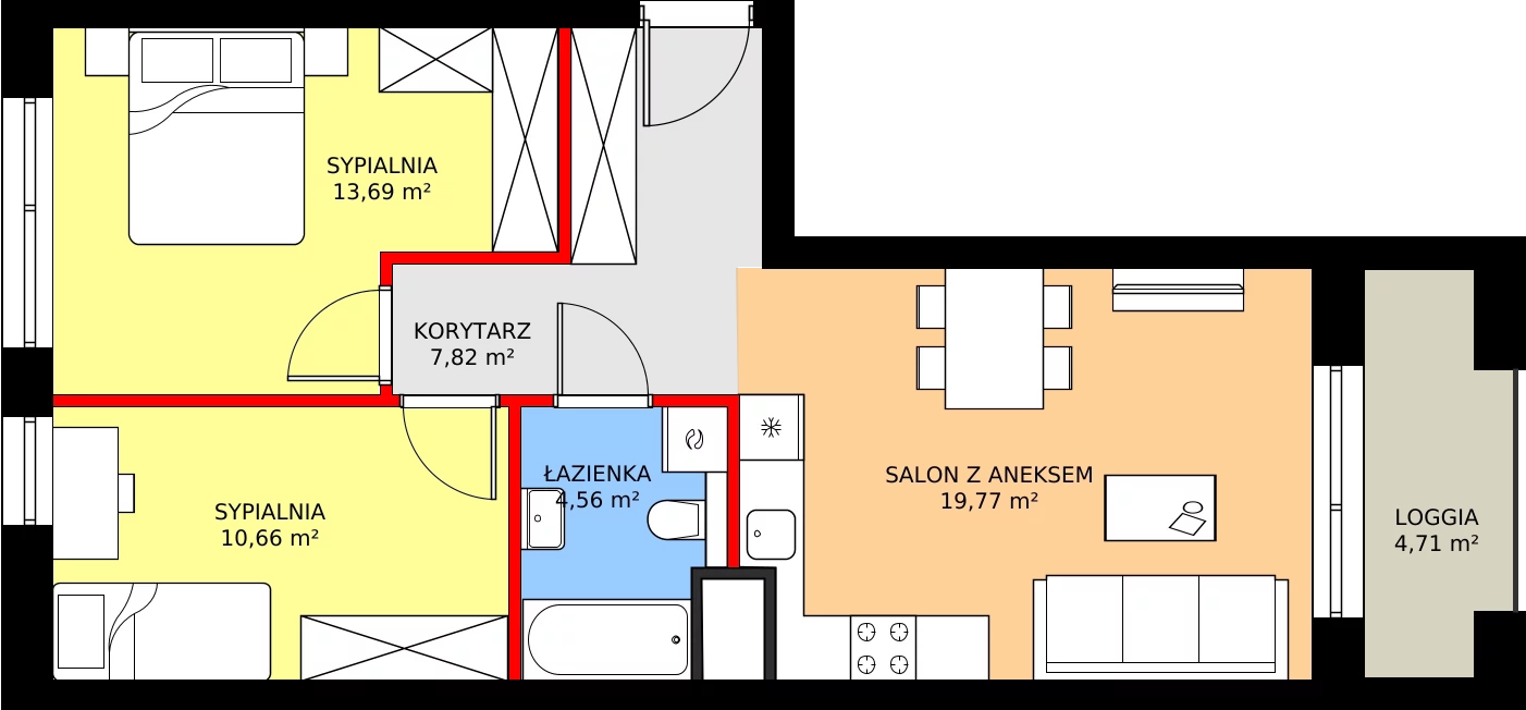 Zalety mieszkania 56.59 m², A136