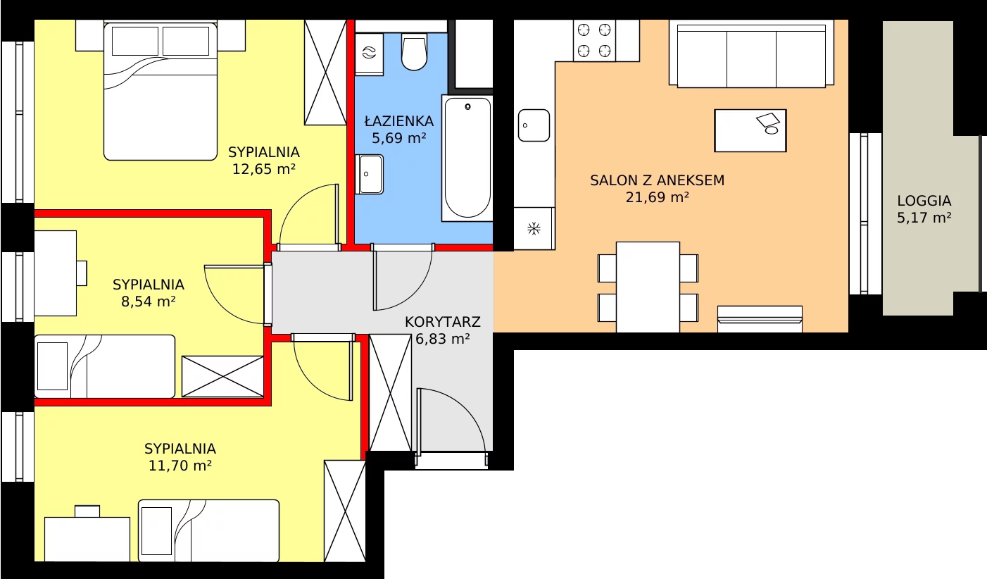 Zalety apartamentu 67.2 m², A83