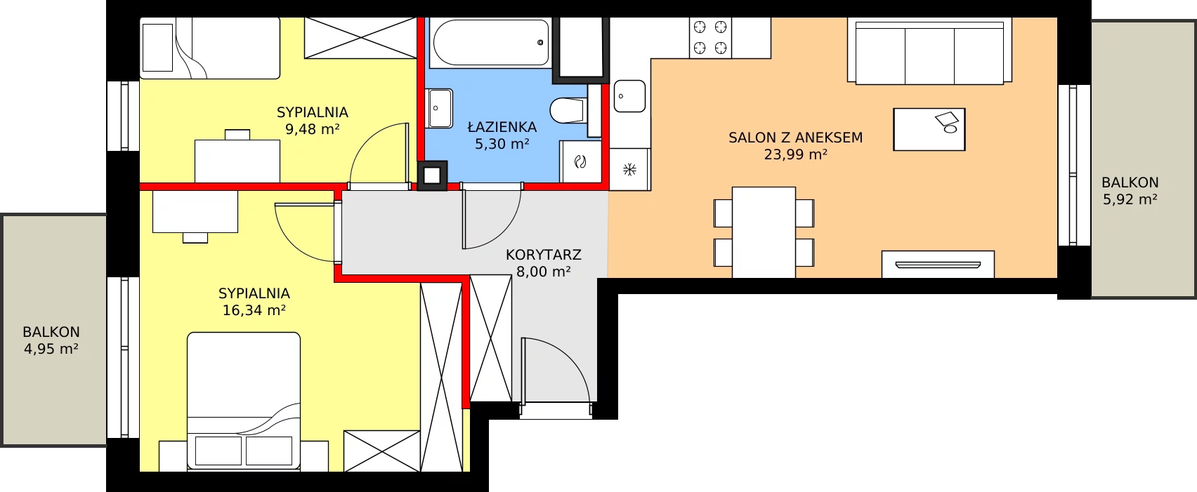 Zalety mieszkania 63.15 m², A33
