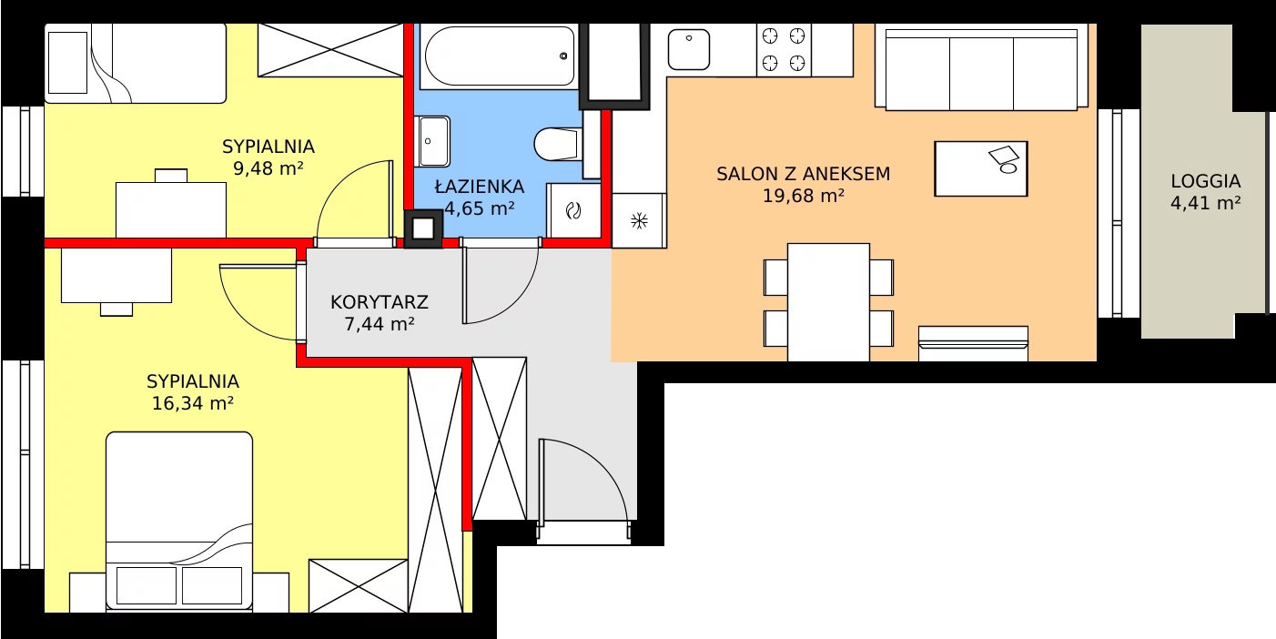 Zalety mieszkania 57.62 m², A48
