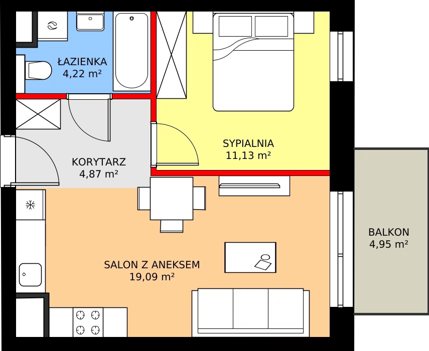 Zalety apartamentu 39.37 m², A103