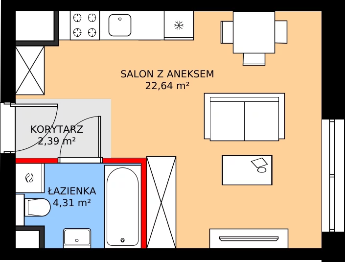 Zalety mieszkania 29.41 m², A84
