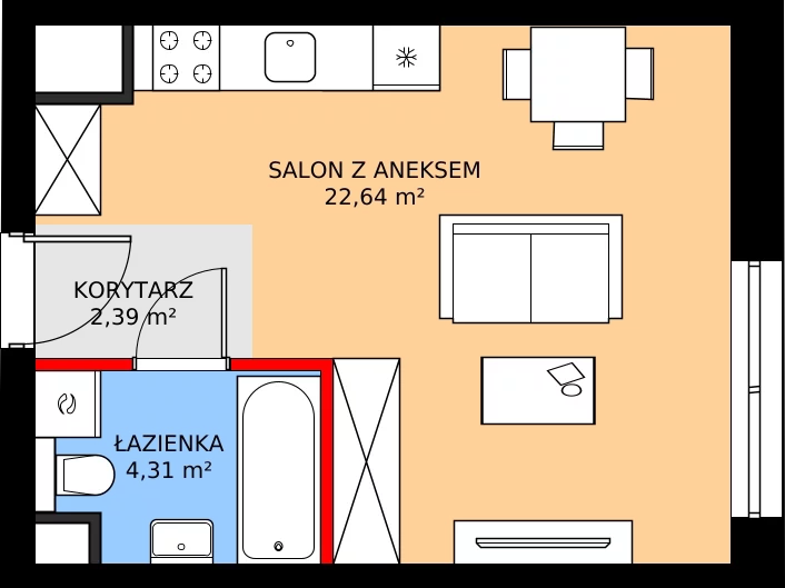 Zalety mieszkania 29.31 m², A44
