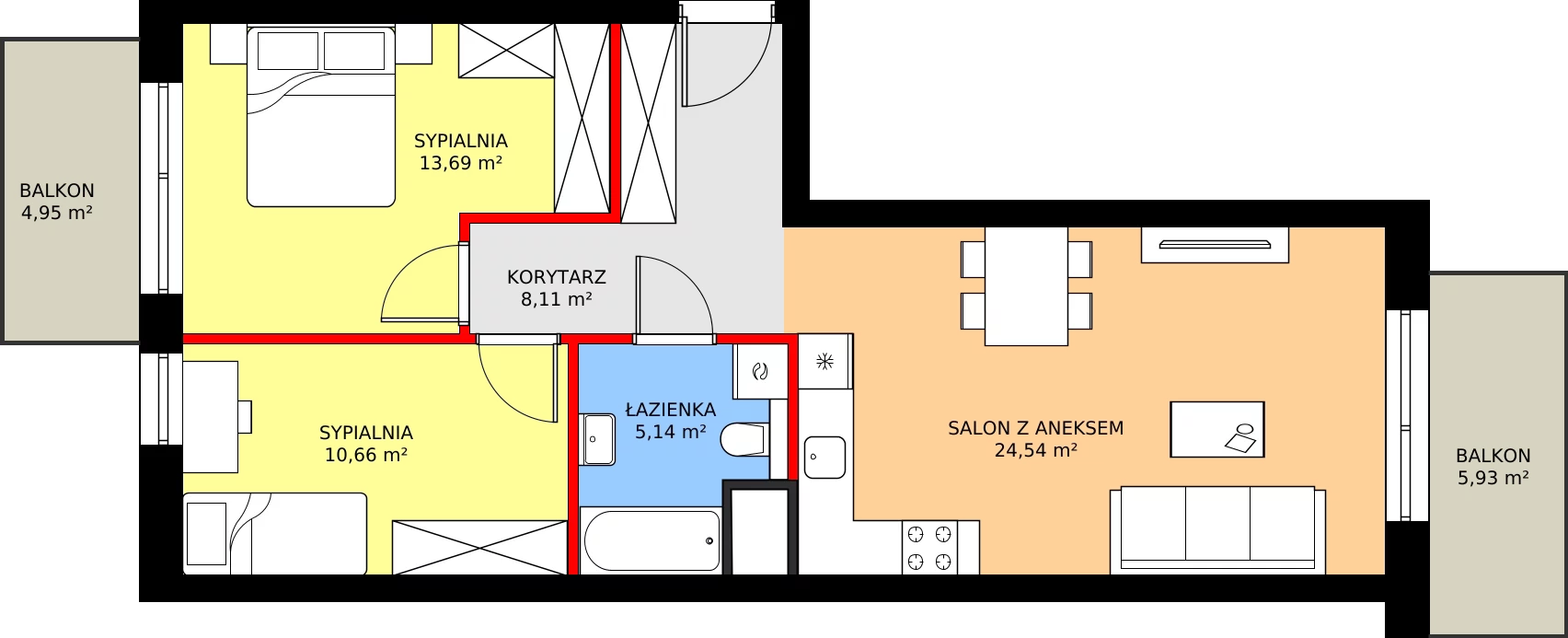 Zalety mieszkania 62.28 m², A108