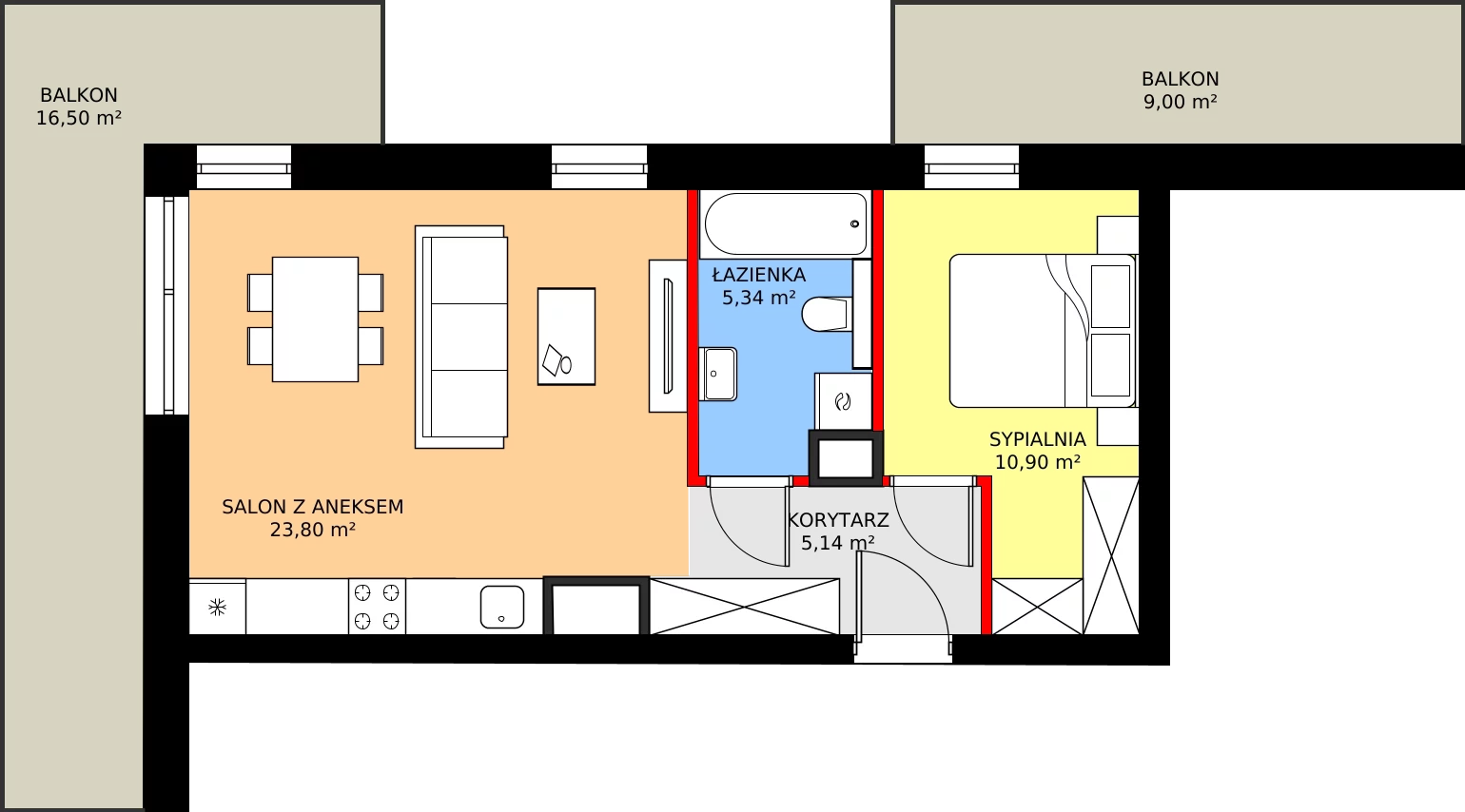 Zalety apartamentu 45.1 m², A12