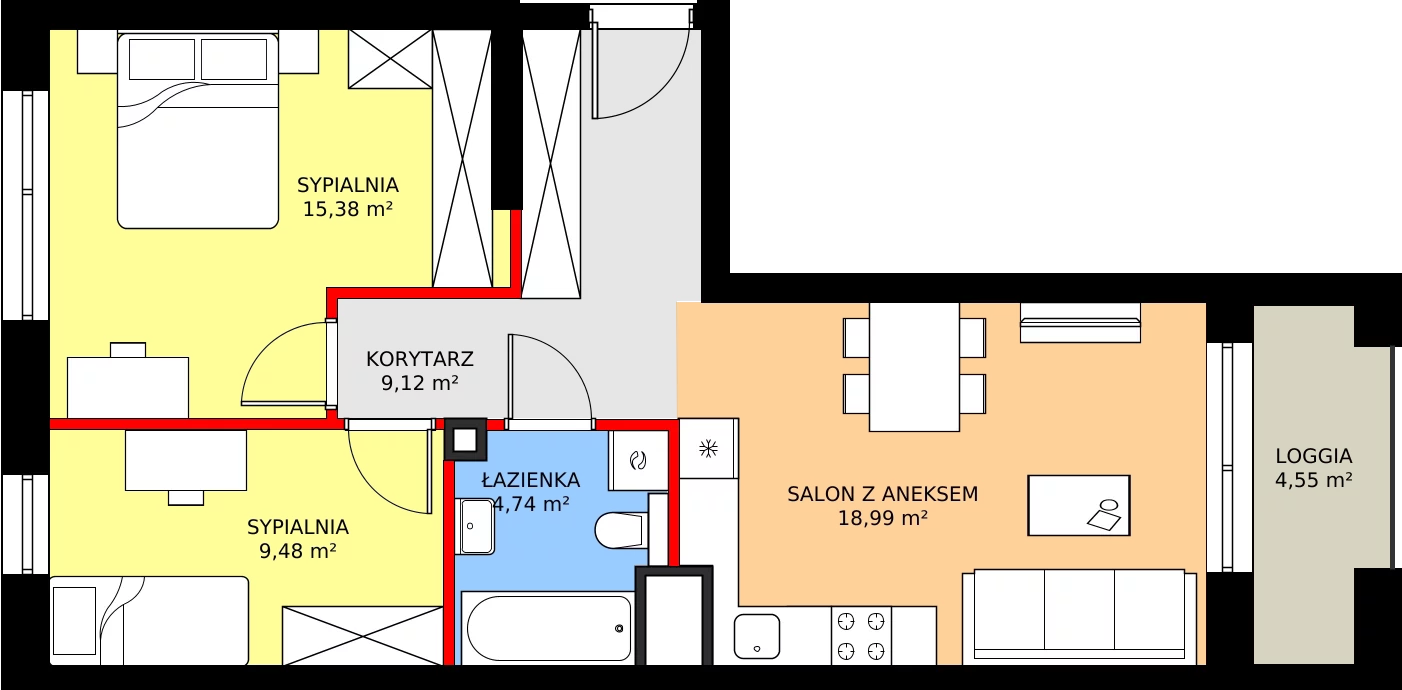 Zalety mieszkania 57.78 m², A90