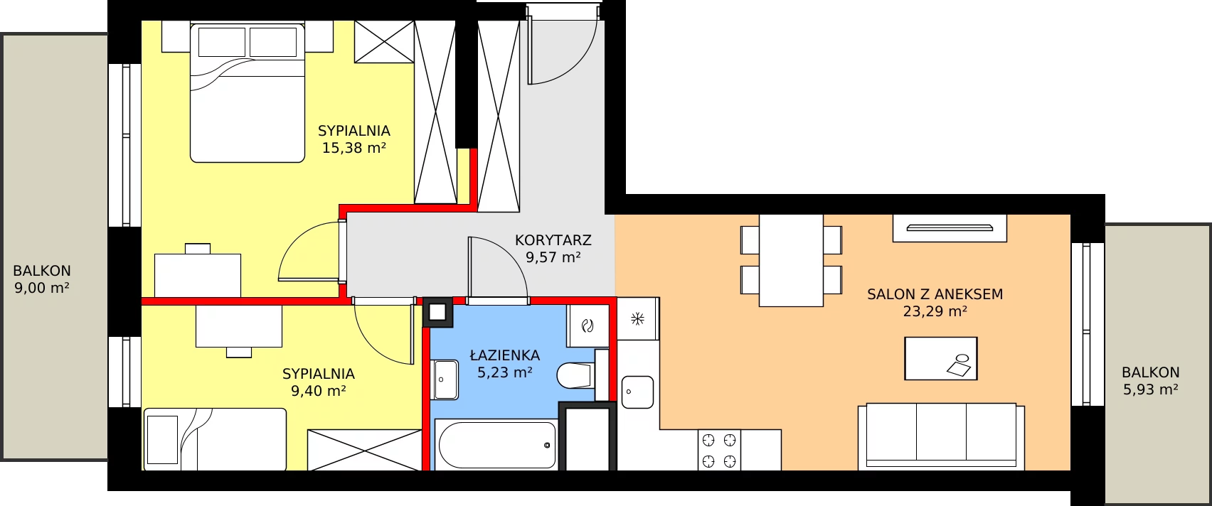 Zalety apartamentu 62.9 m², A58