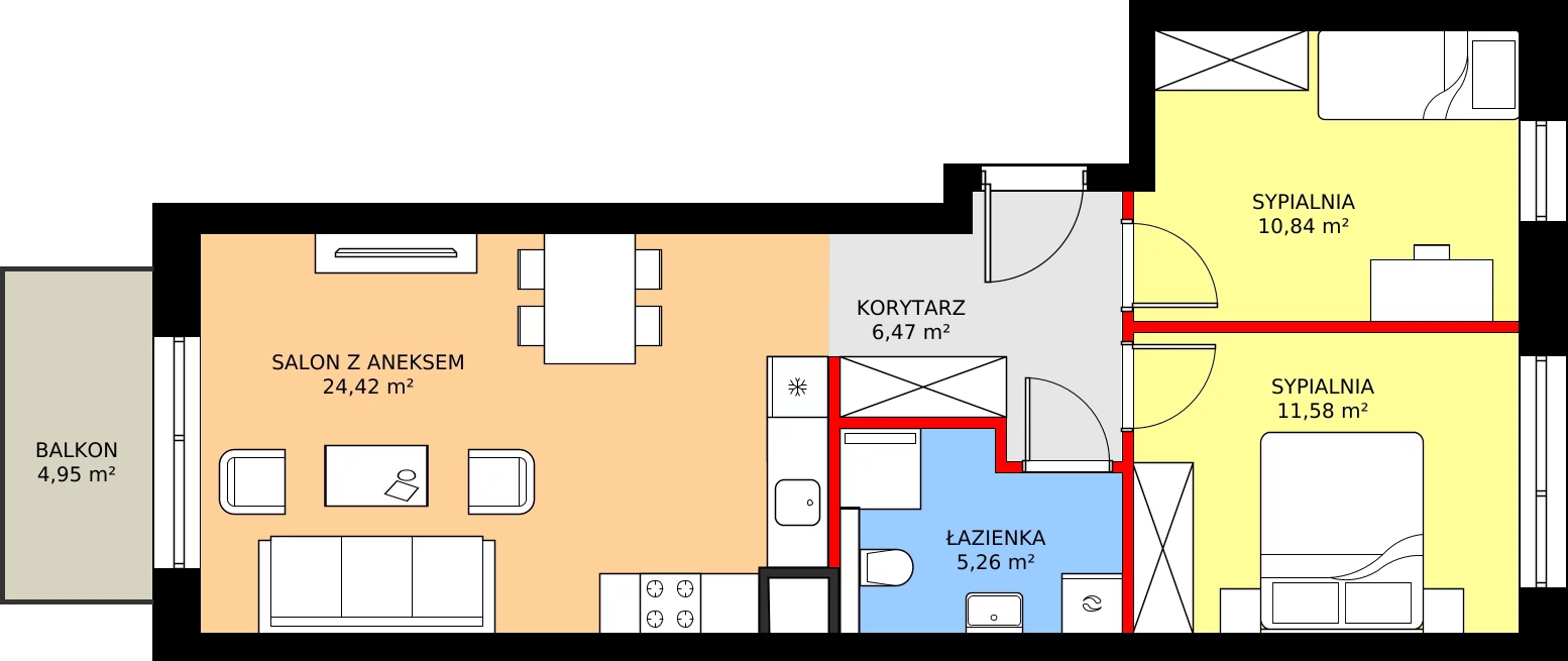 Zalety mieszkania 58.54 m², B8