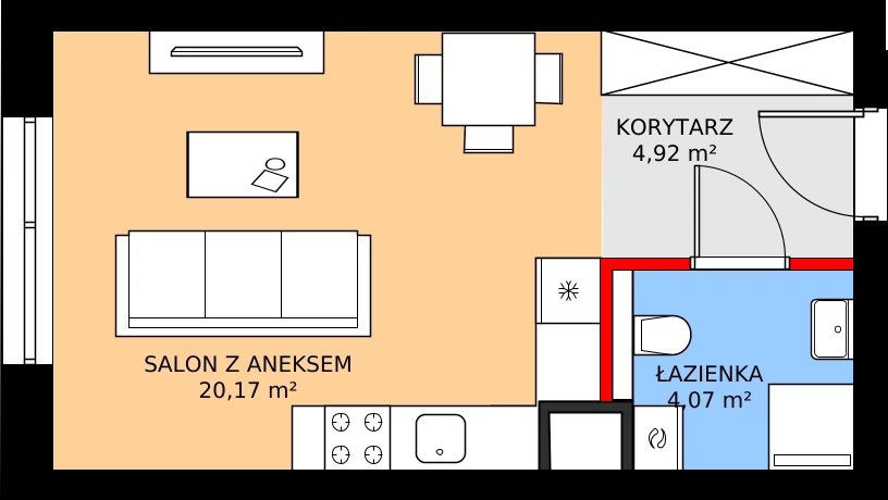 Zalety mieszkania 29.17 m², B40