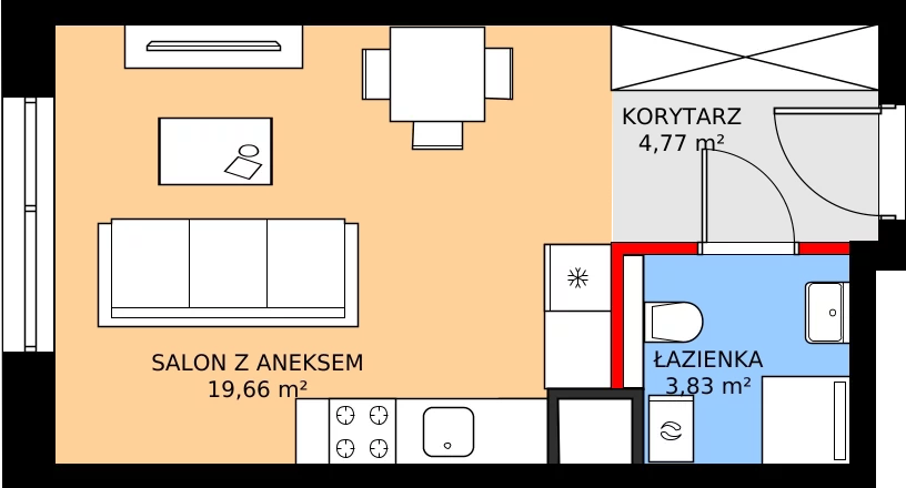 Zalety mieszkania 28.36 m², B76