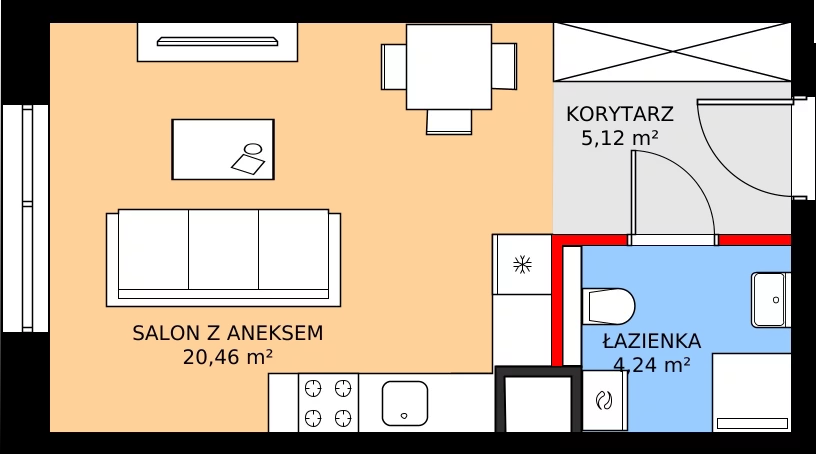 Zalety mieszkania 29.85 m², B52