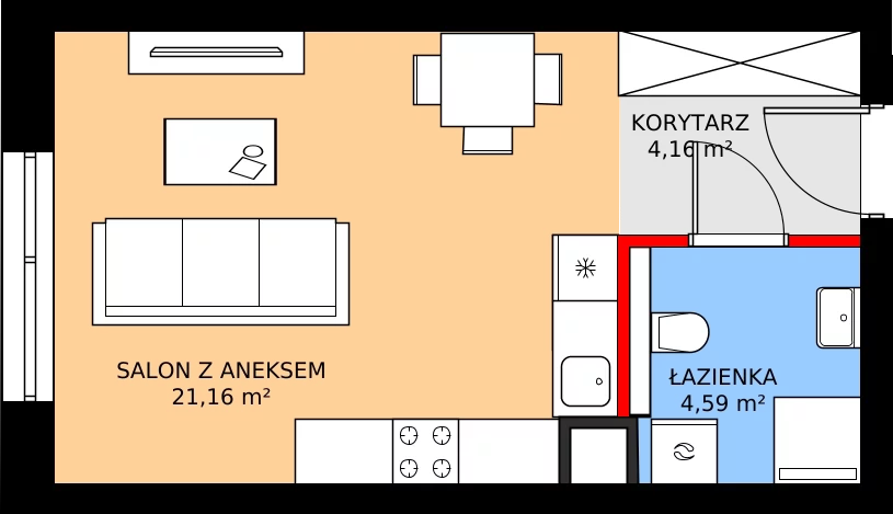 Zalety mieszkania 29.93 m², B14