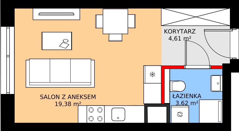 Zalety mieszkania 27.6 m², B66