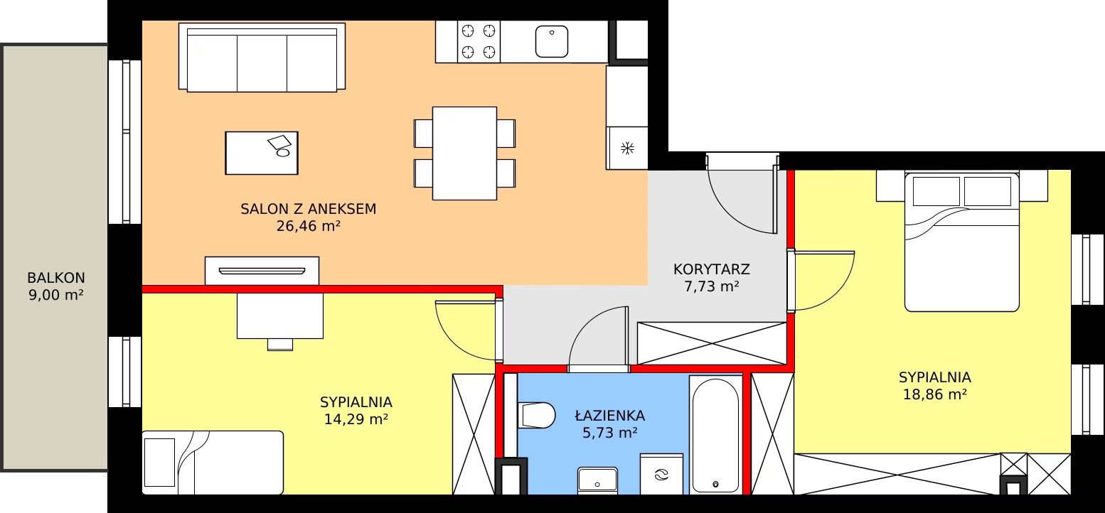 Zalety mieszkania 73.2 m², C21