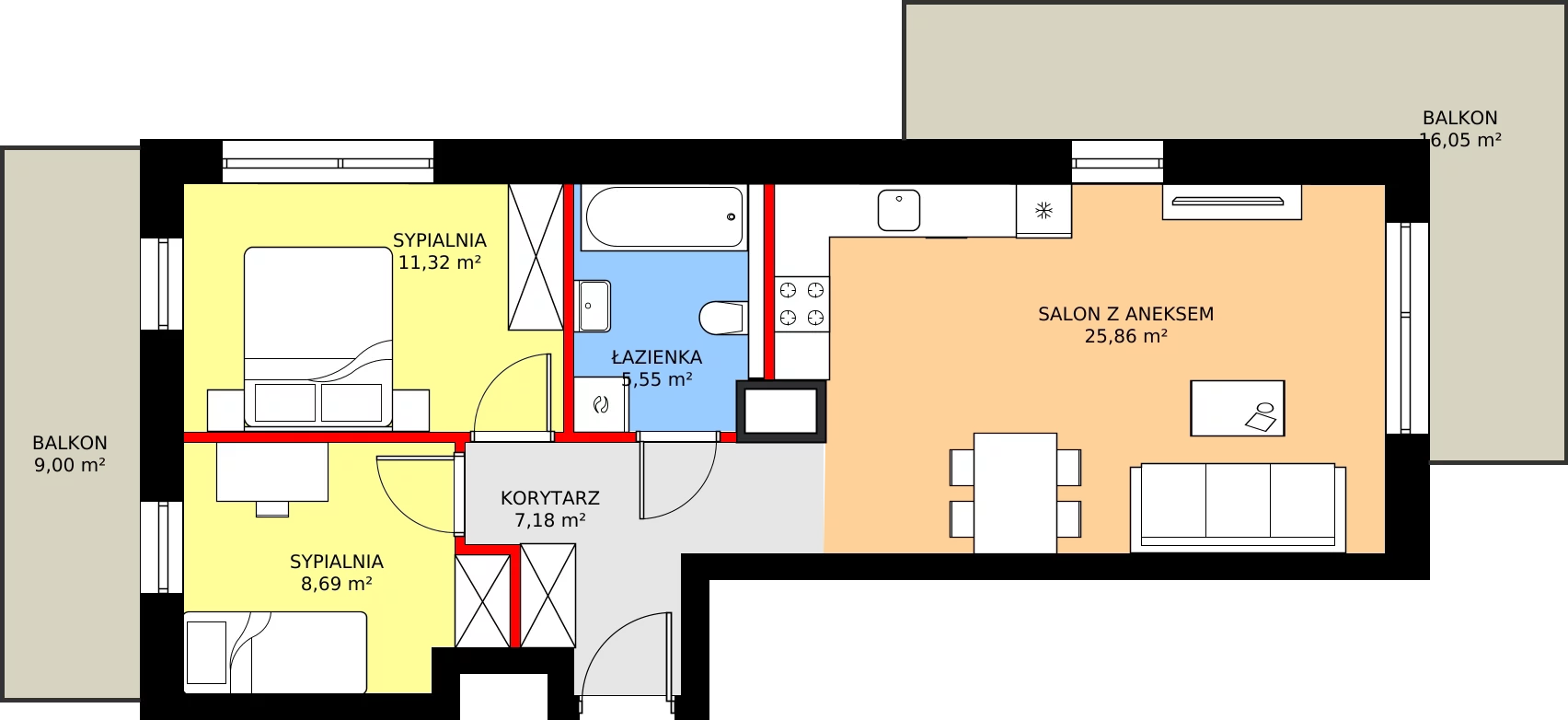 Zalety mieszkania 58.49 m², C51