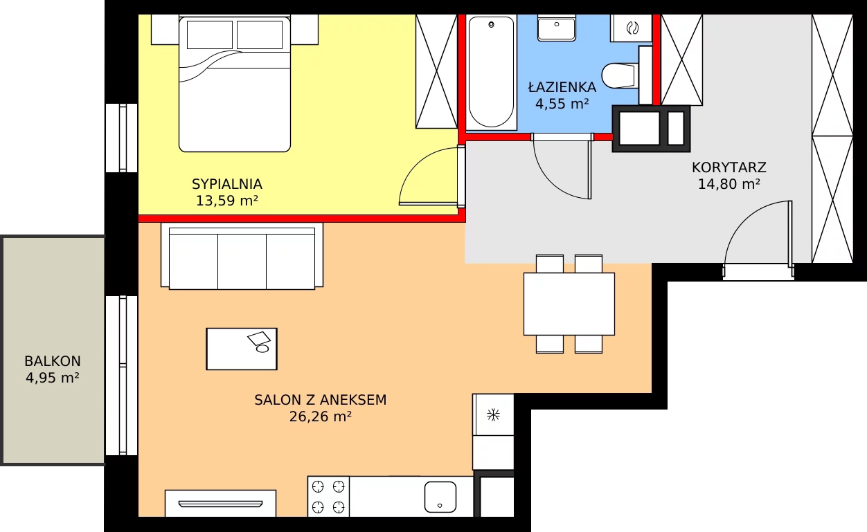 Zalety mieszkania 59.04 m², C48