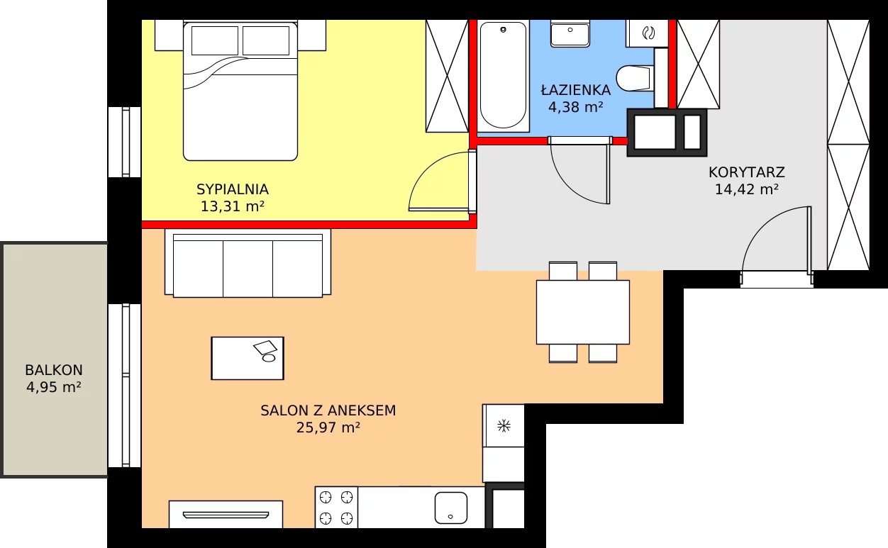 Zalety apartamentu 57.97 m², C43