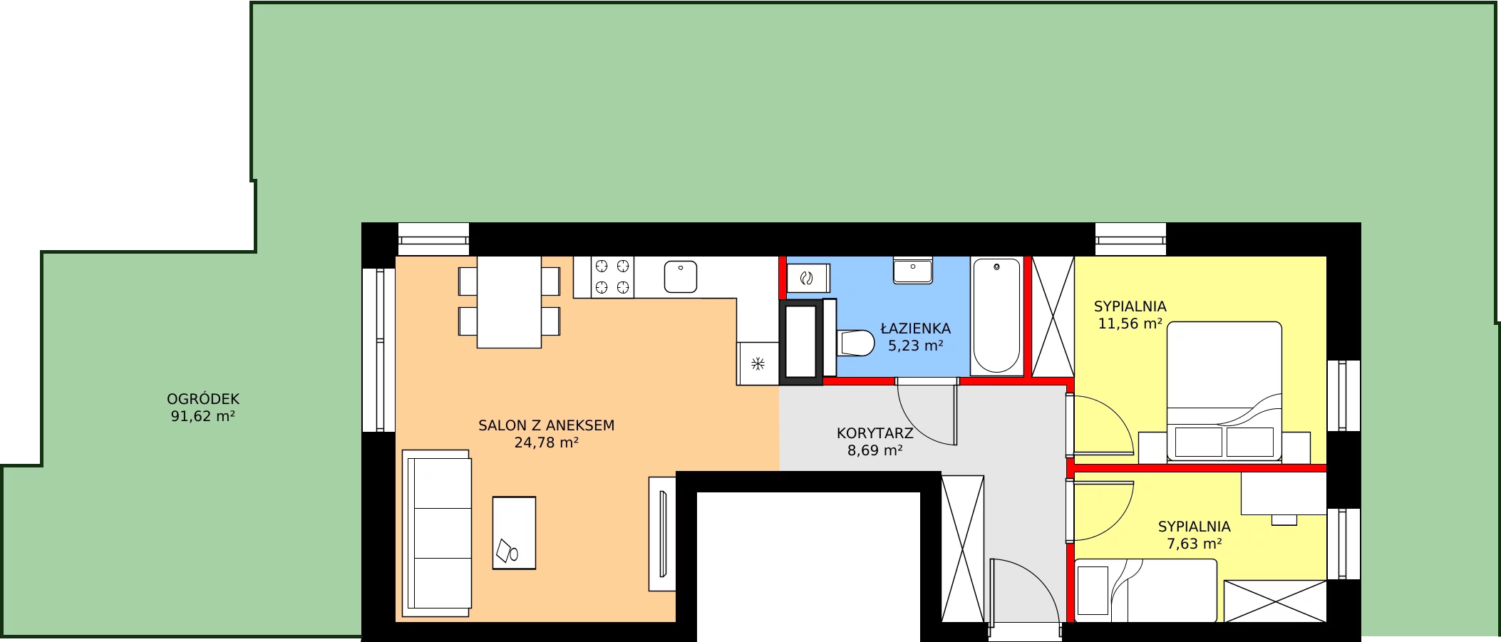 Zalety apartamentu 58.02 m², C2