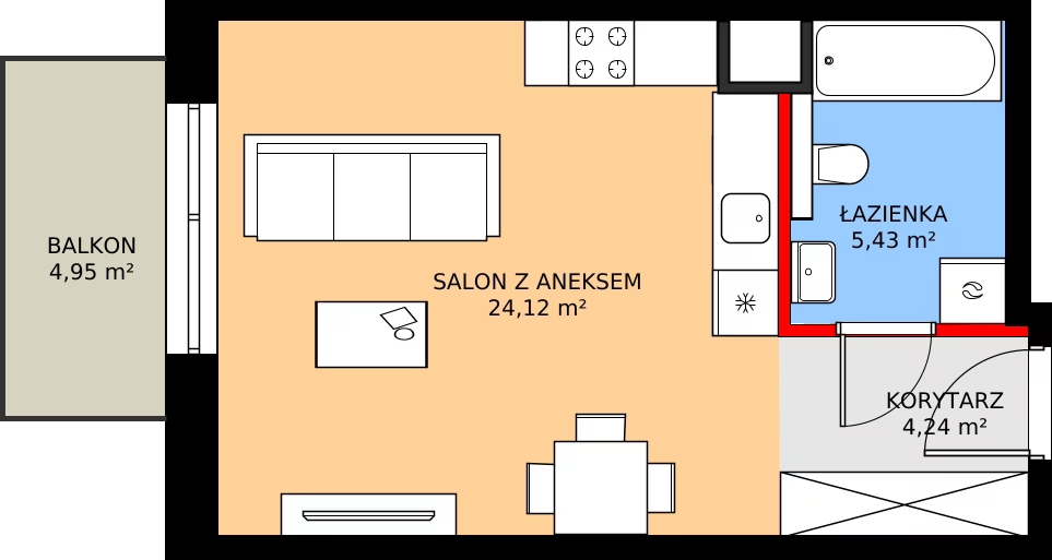 Zalety mieszkania 33.74 m², C13
