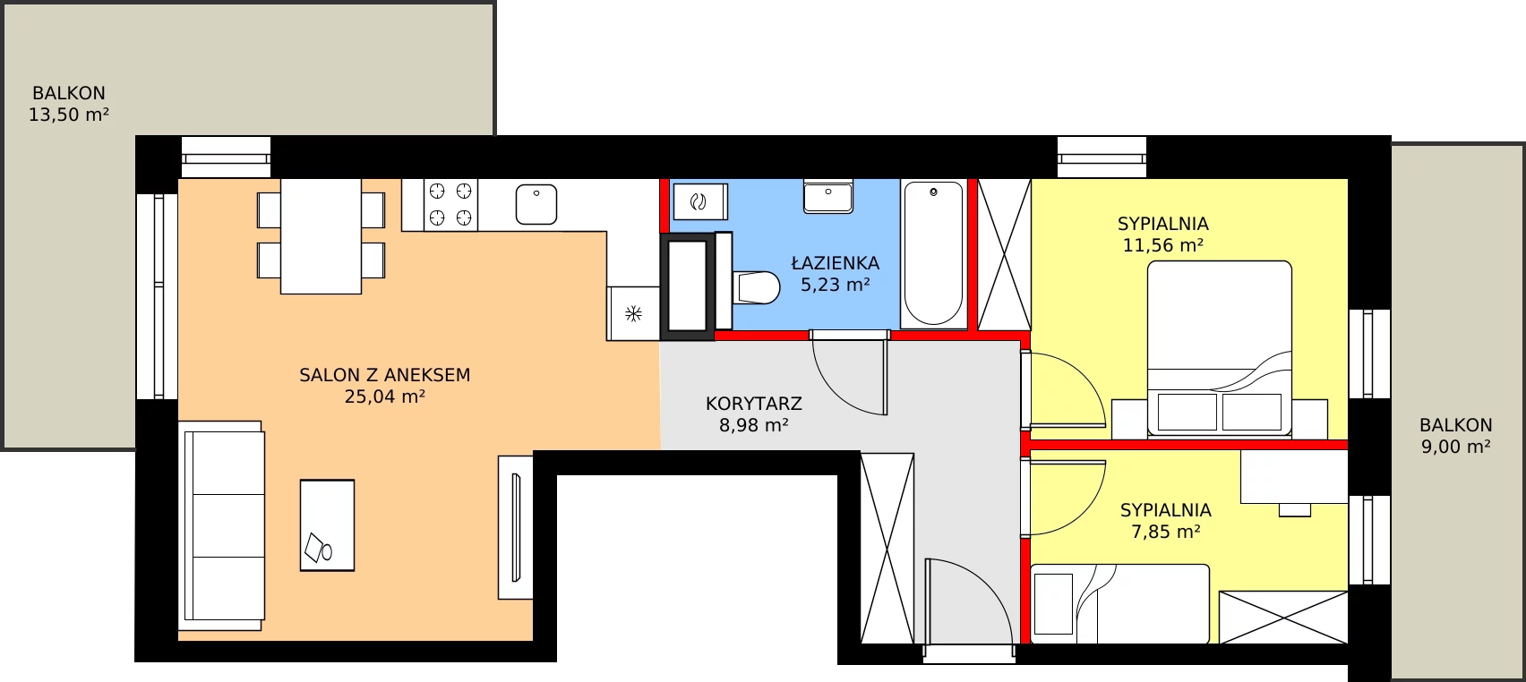 Zalety mieszkania 58.7 m², C14